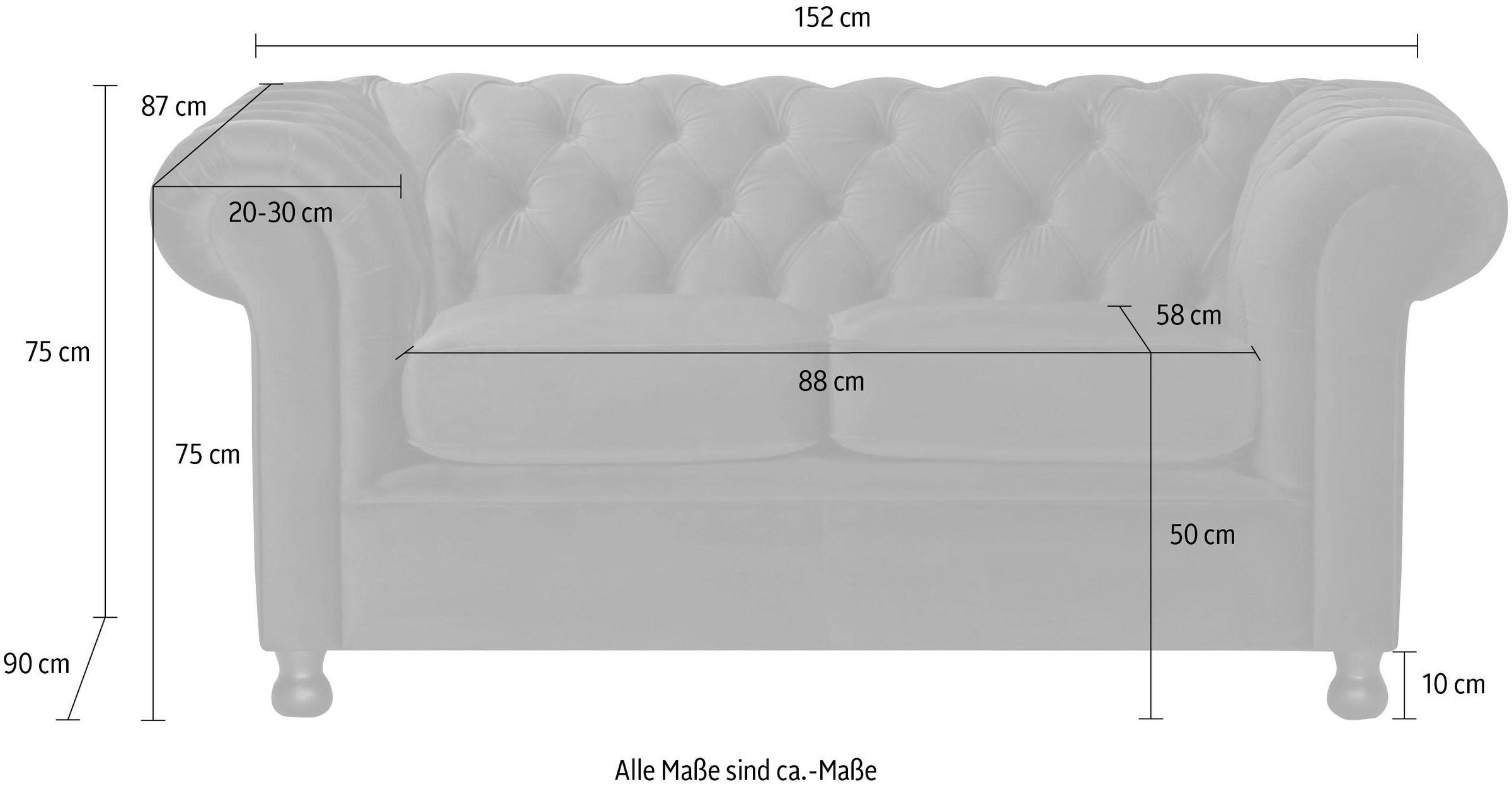 Home affaire Chesterfield-Sofa »Chesterfield Home 2-Sitzer«, mit edler Knopfheftung und typischen Armlehnen