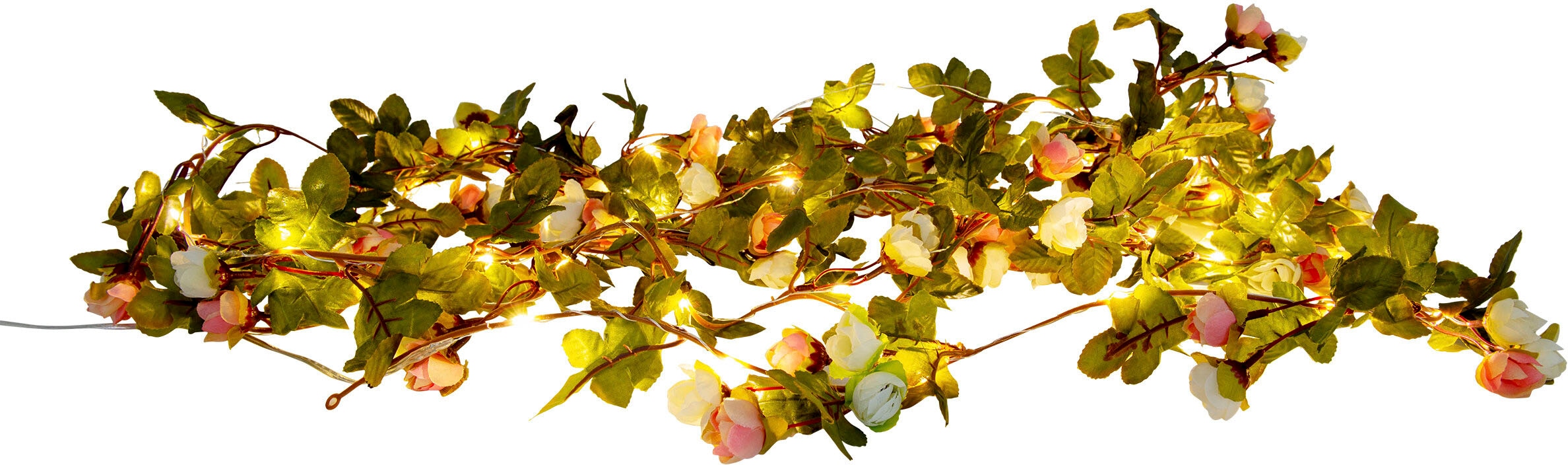 näve LED-Lichterkette »Röschen«, weiße und rosa Rosenblüten, warmweiße LED, Länge 420cm, Zuleitung 5m