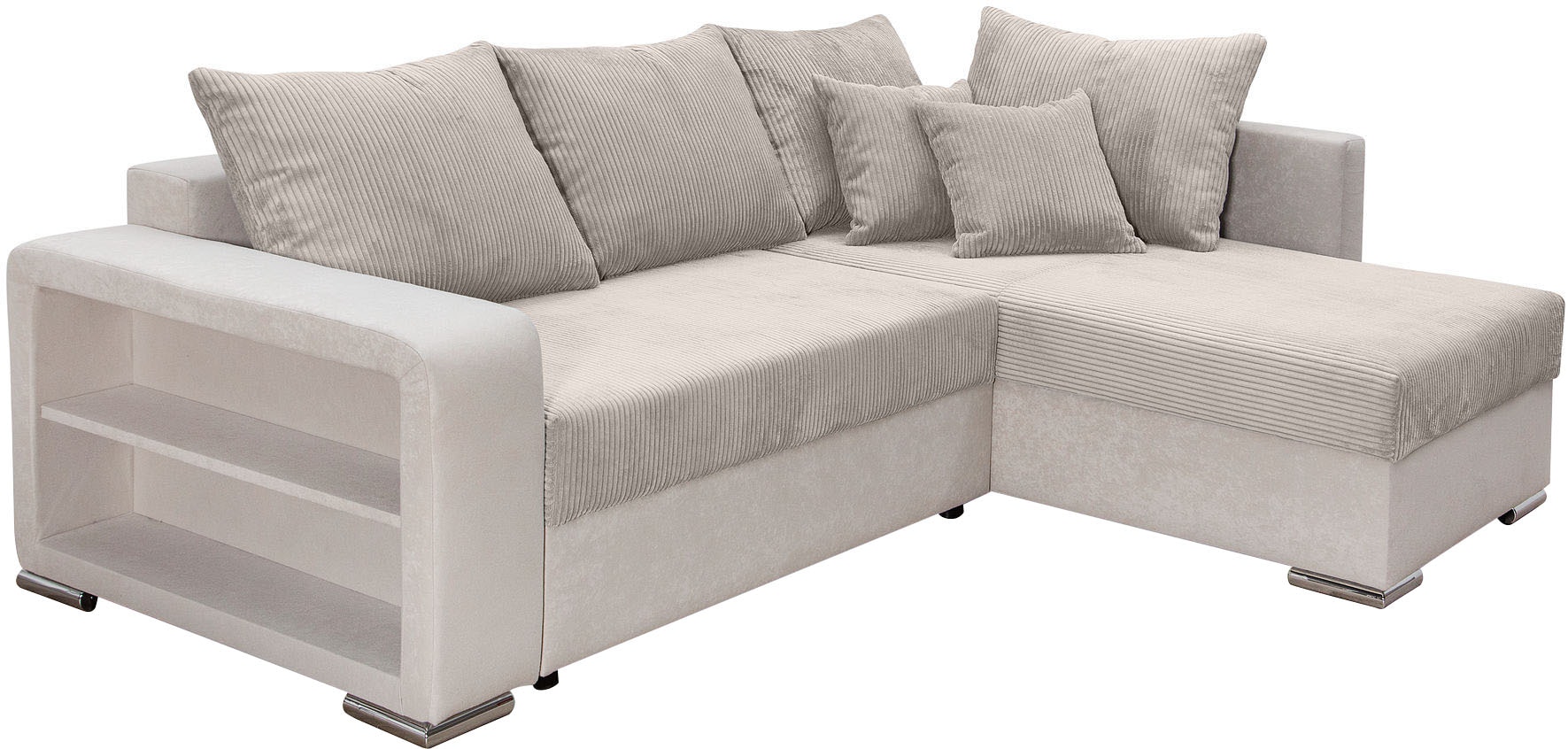 COLLECTION AB Ecksofa »John L-Form«, Regalarmlehne,Bettfunktion,Bettkasten,Ottomane beiseitig montierbar