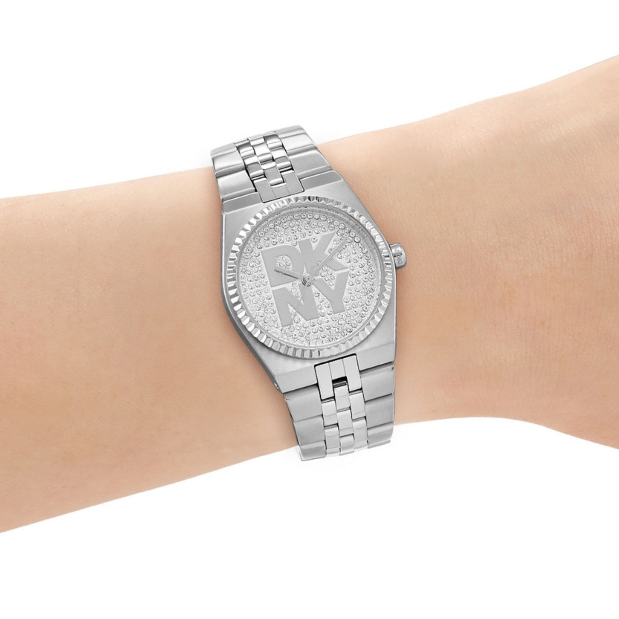 DKNY Quarzuhr »Logo Watch« Armbanduhr, Damenuhr, Edelstahlarmband, analog