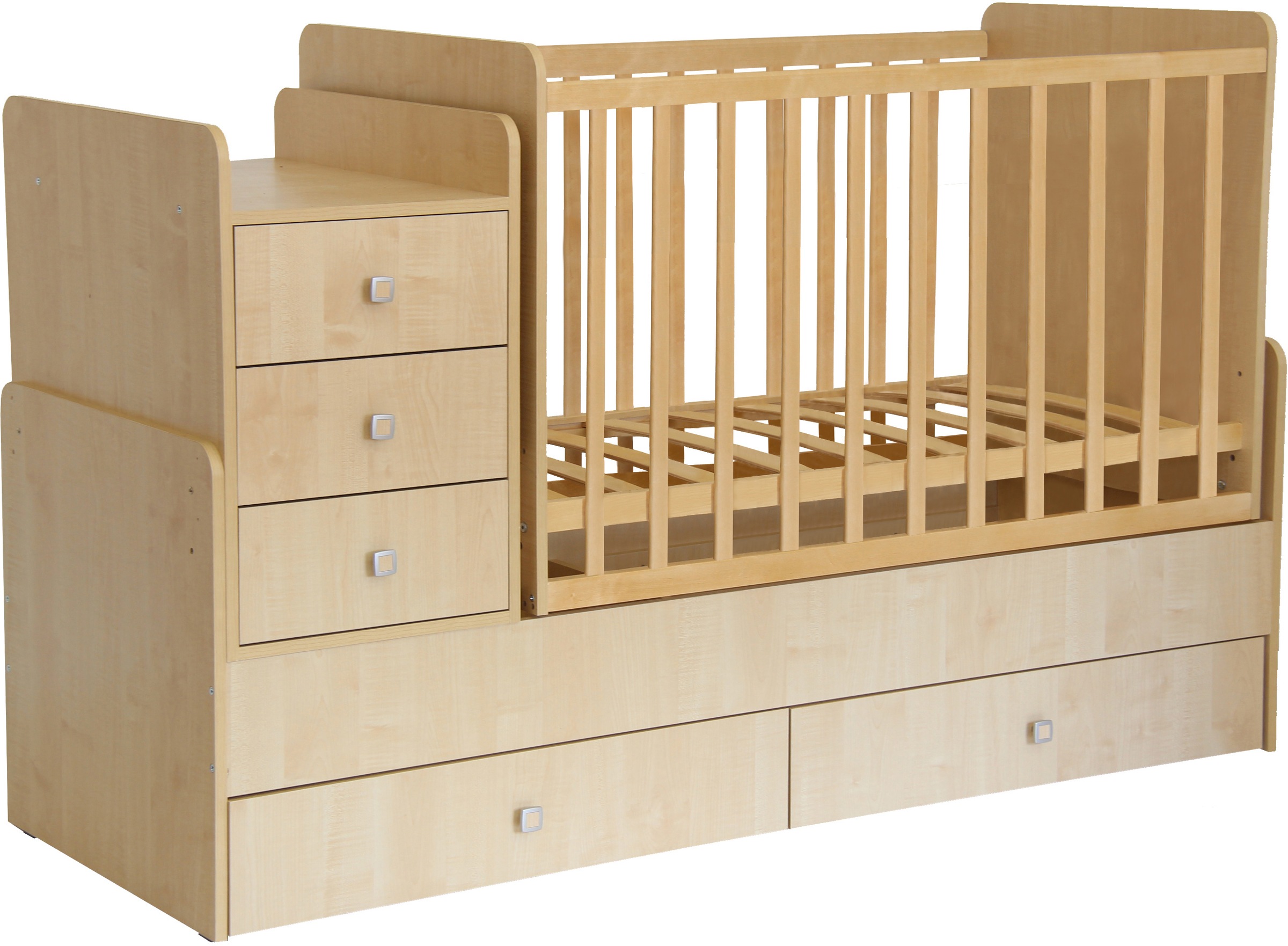 Polini kids Babybett »Simple 1100, natur«, mit zwei Bettschubkästen und Wickelstation;... kaufen