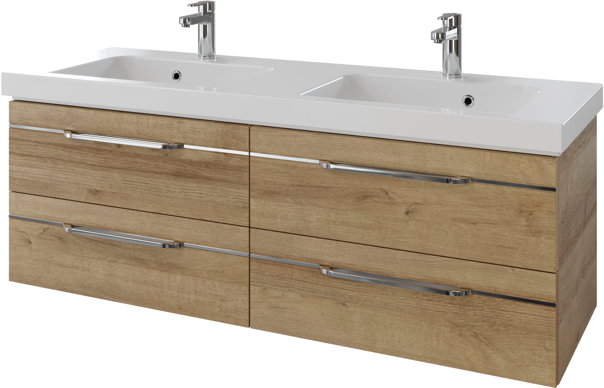 Saphir Badmöbel-Set »Balto 2-teilig Mineralmarmor-Doppelwaschtisch mit LED-Spiegel«, (2 St.), Waschplatz 150 cm breit, 4 Schubladen, inkl. Schubladendämpfer
