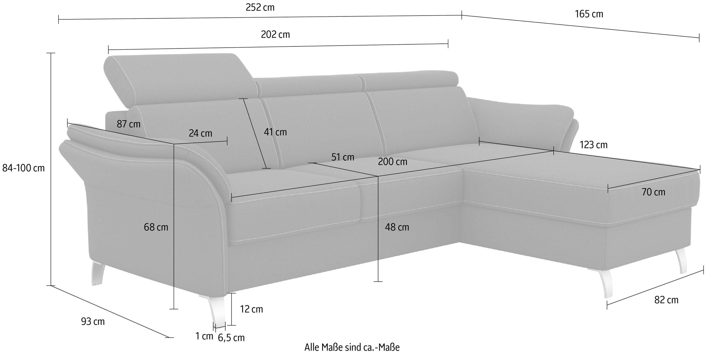 sit&more Ecksofa »Vincenzo L-Form«, inklusive Kopfteilverstellung, wahlweise mit Bettfunktion, Bettkasten