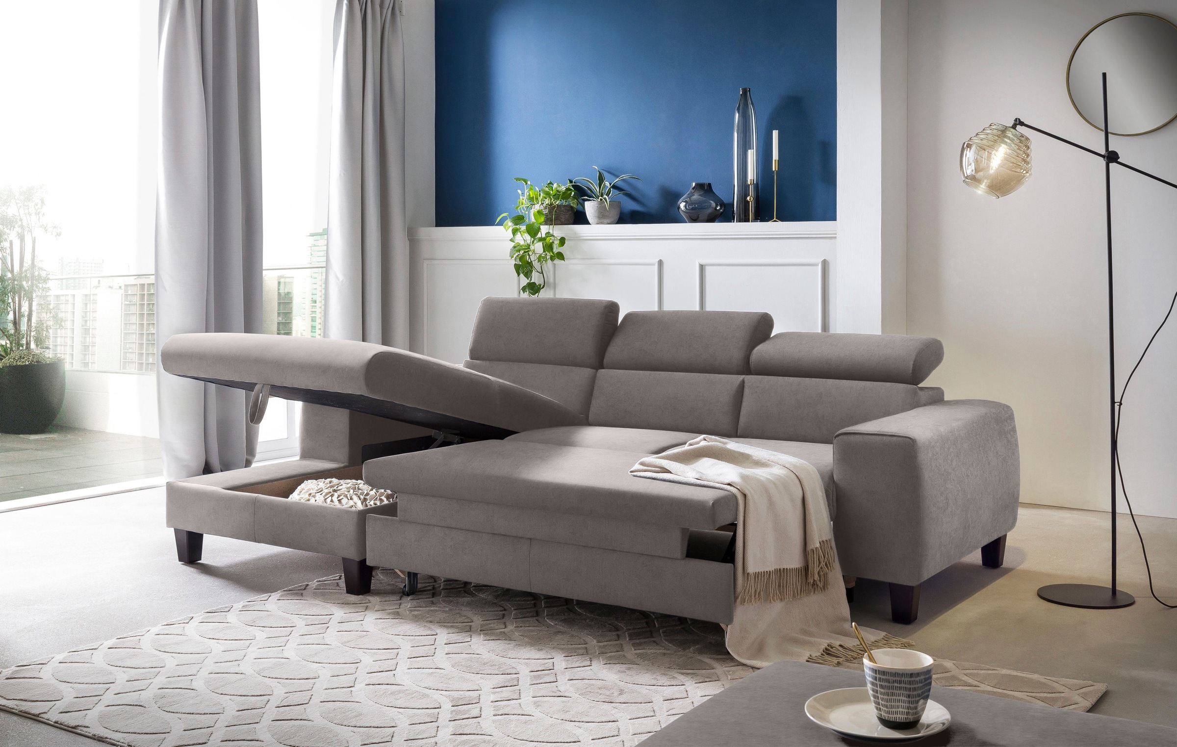 COTTA Polstergarnitur »Morven L-Form«, (Set), Set bestehend aus: Ecksofa mit Kopfteilverstellung & Hocker