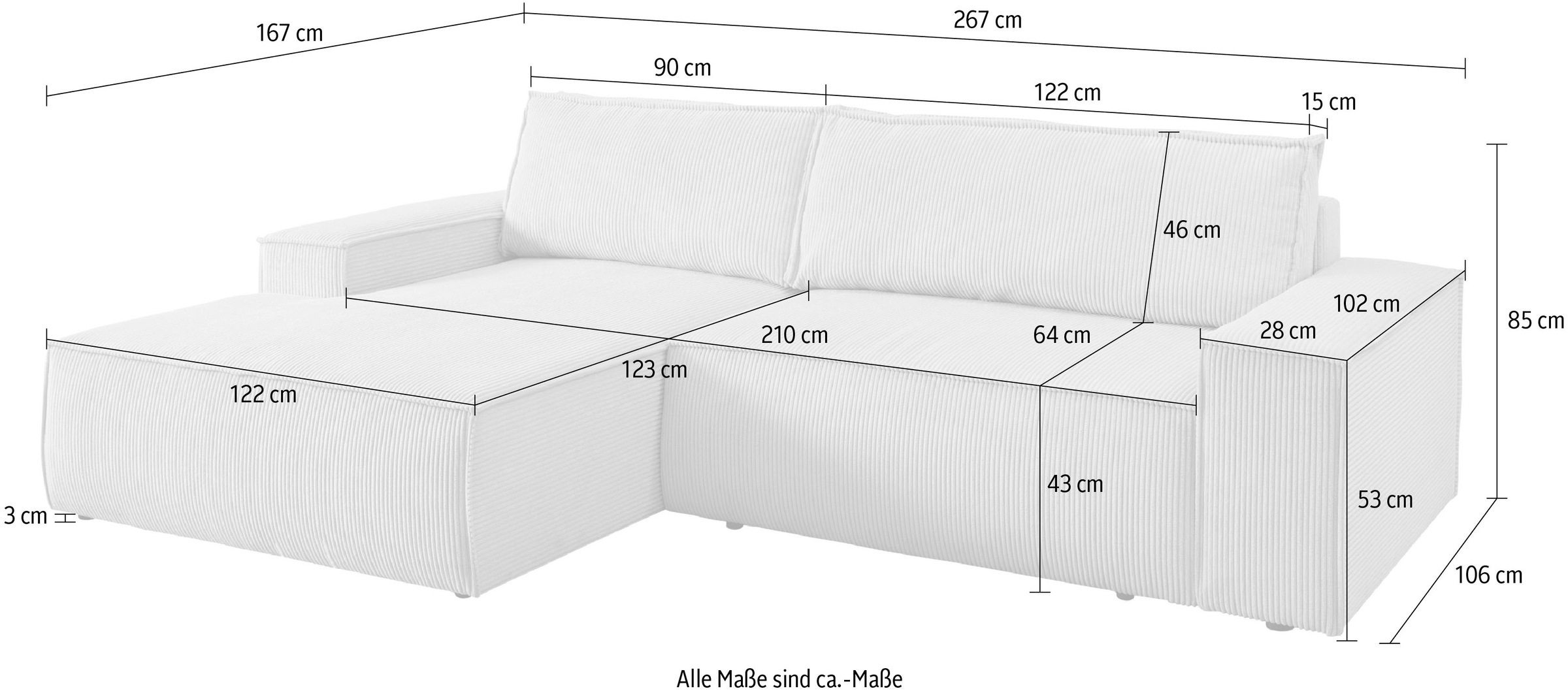 Home affaire Ecksofa »SHERWOOD«, mit Bett-Funktion (Liegefläche 210x136 cm), mit 2 losen Rückenkissen