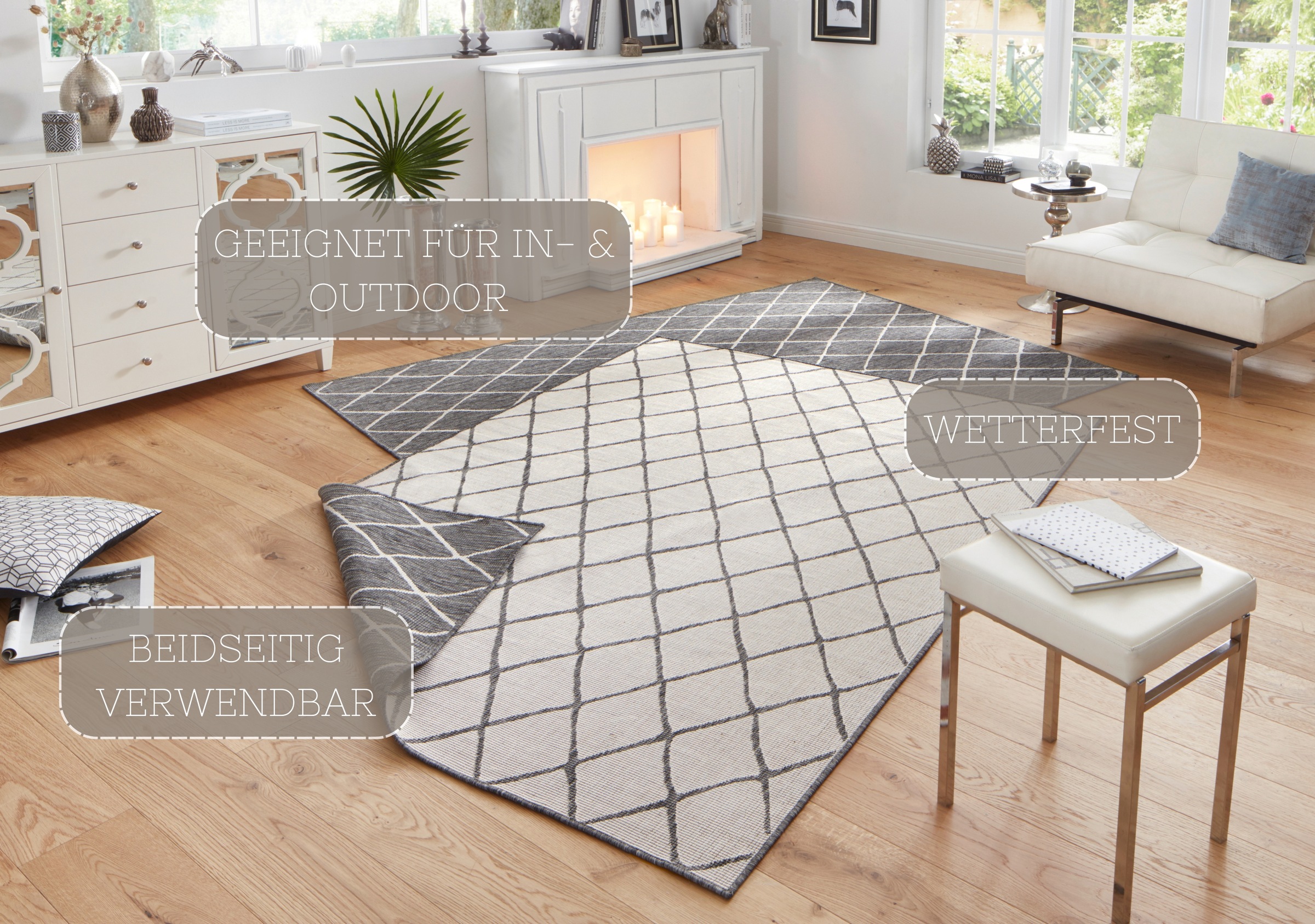 HANSE Home Teppich »Malaga Wendeteppich«, rechteckig, 5 mm Höhe, In-& Outdoor, Wetterfest, Balkon, Läufer, Wohnzimmer, Wasserfest