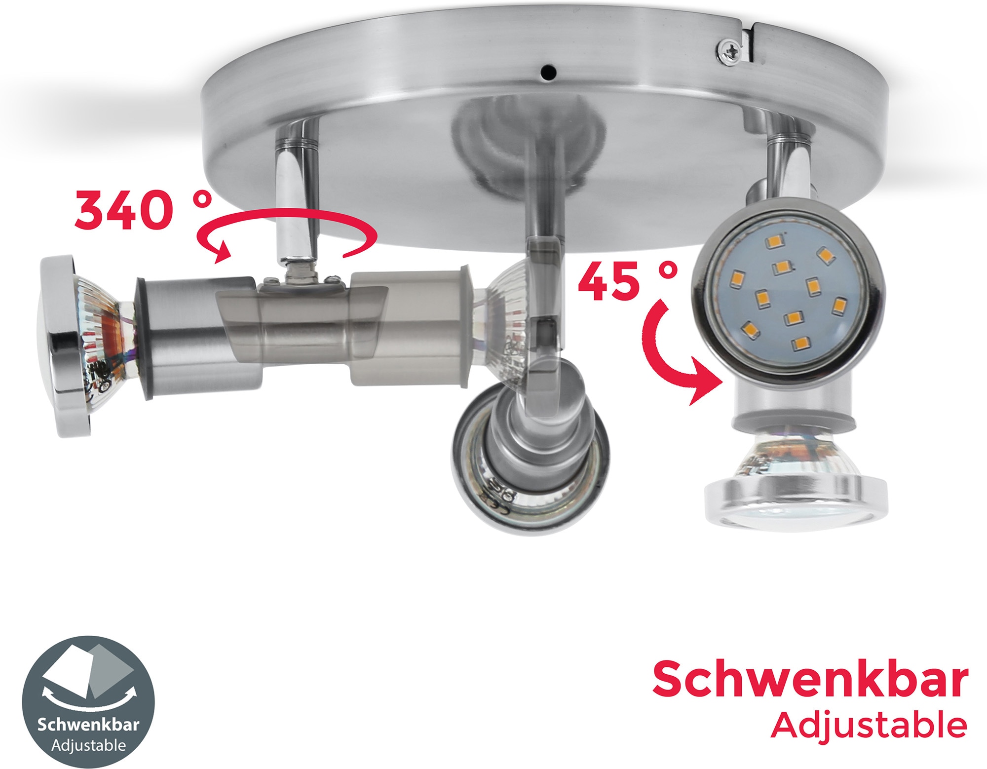 B.K.Licht LED Deckenspot »Aurel«, 3 flammig, Leuchtmittel GU10 | Leuchtmittel wechselbar, LED Deckenstrahler Badlampe IP44 Badezimmer Deckenleuchte Lampe GU10