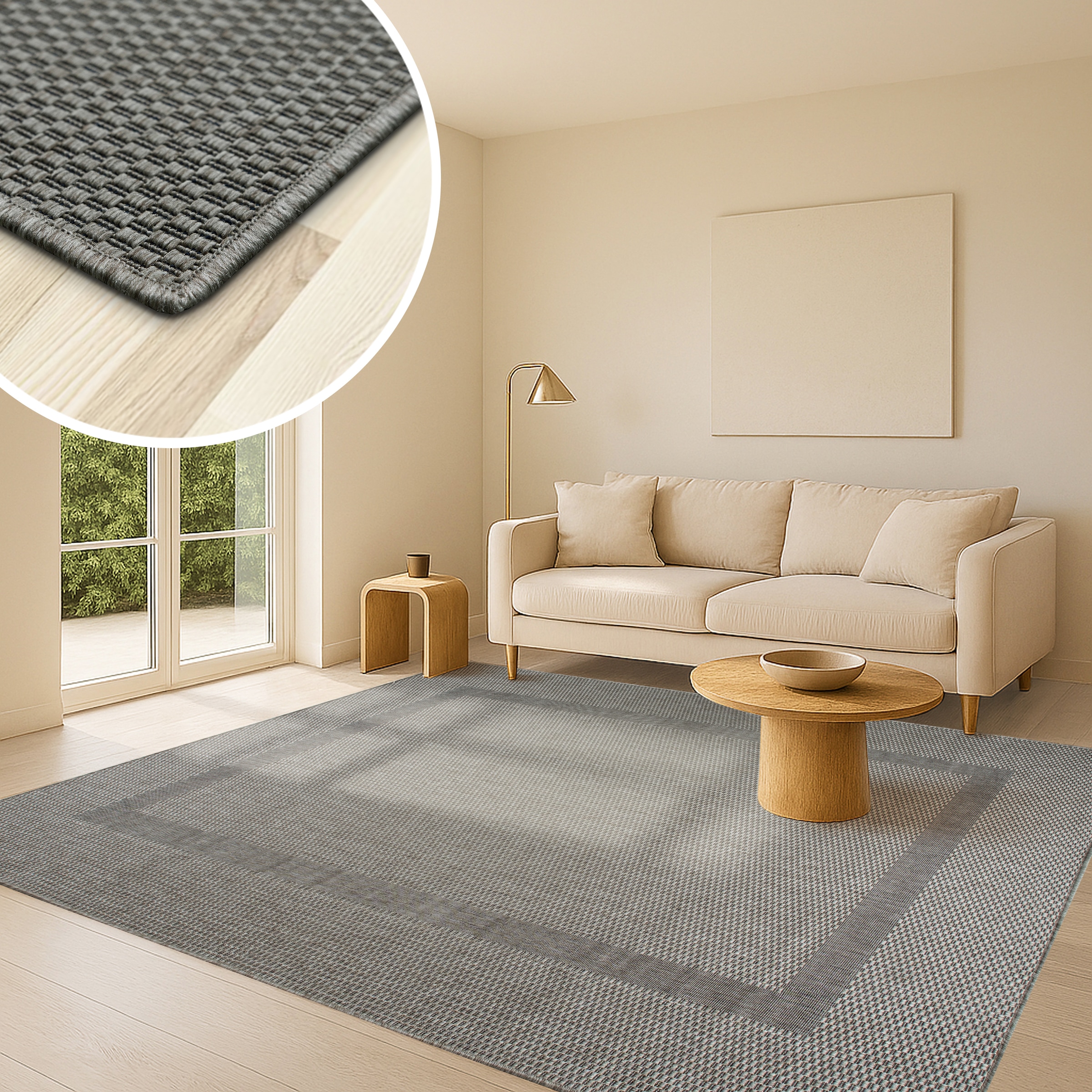 my home Teppich »Venedig Bordüre auch als Läufer erhältlich«, rechteckig, 3 mm Höhe, In- und Outdoor geeignet, Sisal-Optik, Wetterfest & UV-beständig