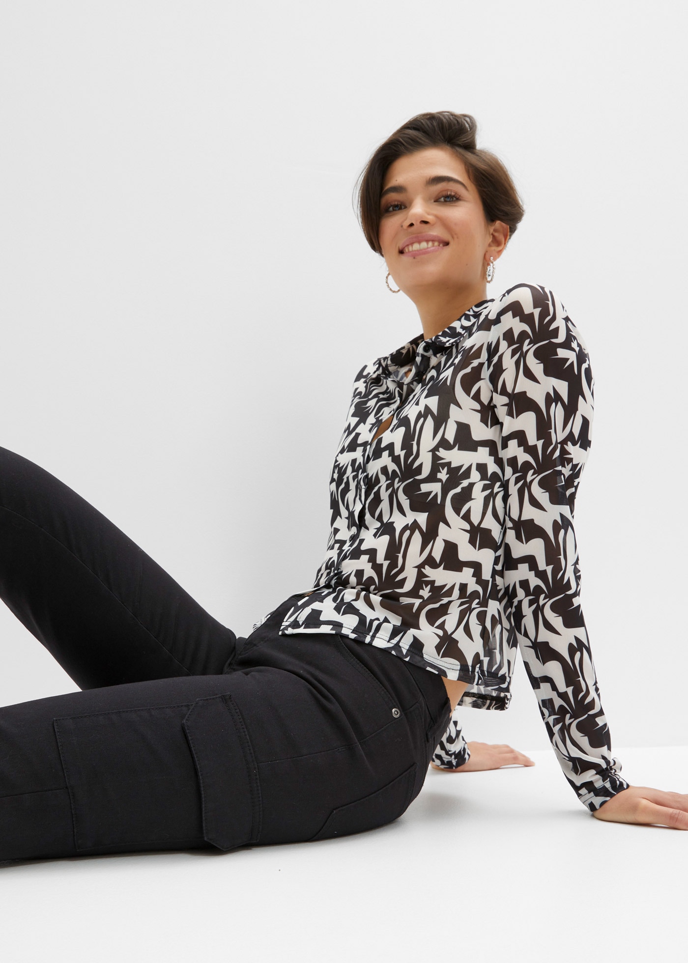 bonprix Caprihose  aus Baumwolle mit Elasthan, Skinny Fit, im Cargo-Look