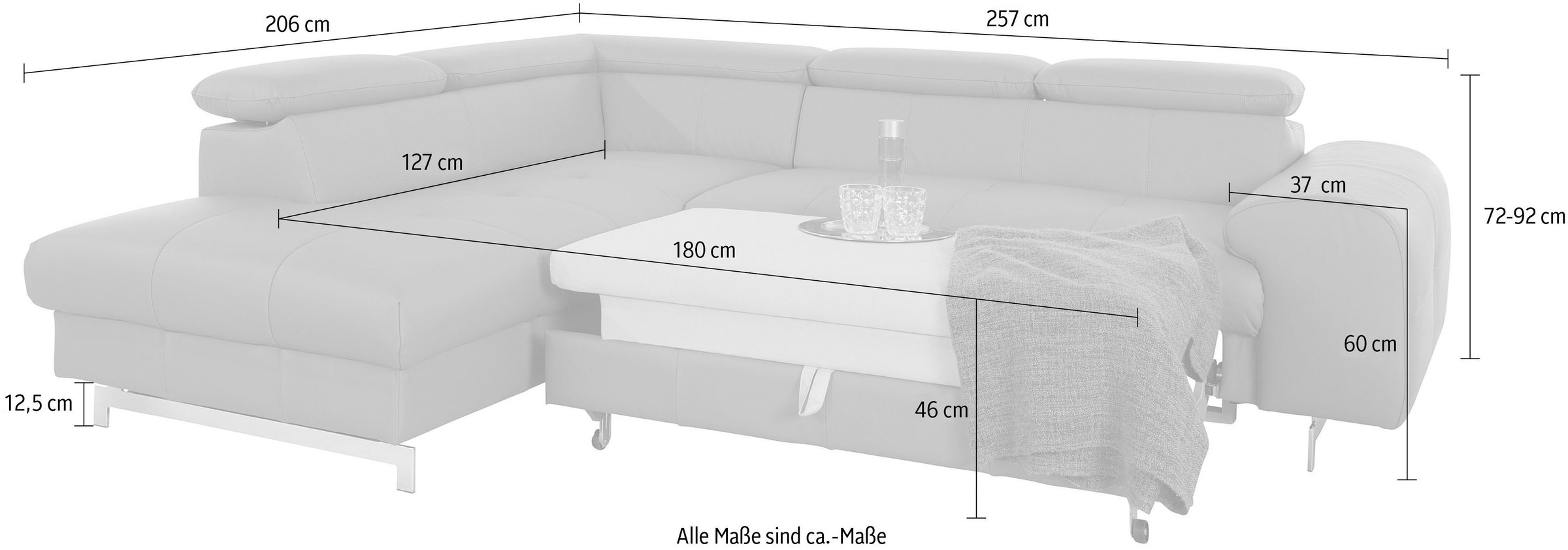 COTTA Ecksofa »Chef L-Form«, mit Kopfteilverstellung, edle Metallkufen, wahlweise mit Bettfunktion