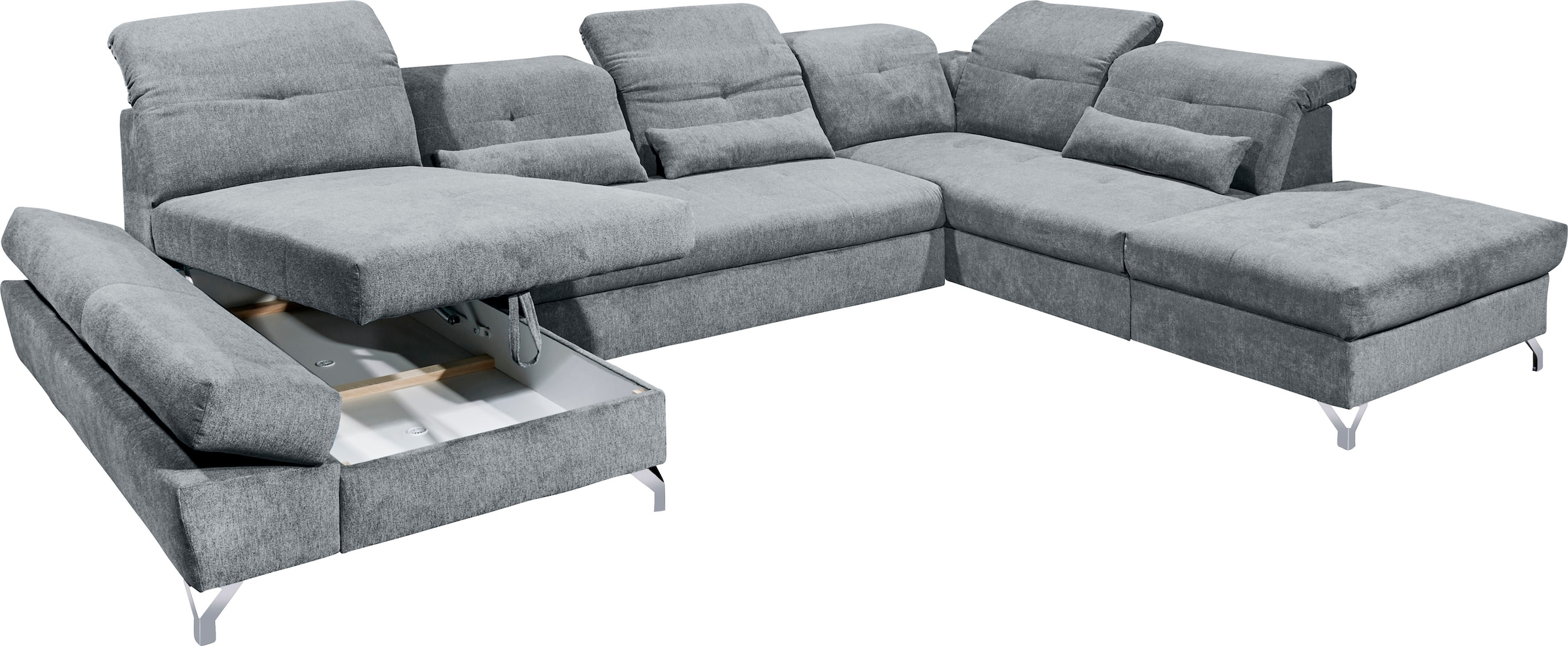 ED EXCITING DESIGN Wohnlandschaft »Melfi U-Form mit Bettfunktion, Bettkasten«, Arm- & Kopfteilverstellung & 3 Nierenkissen