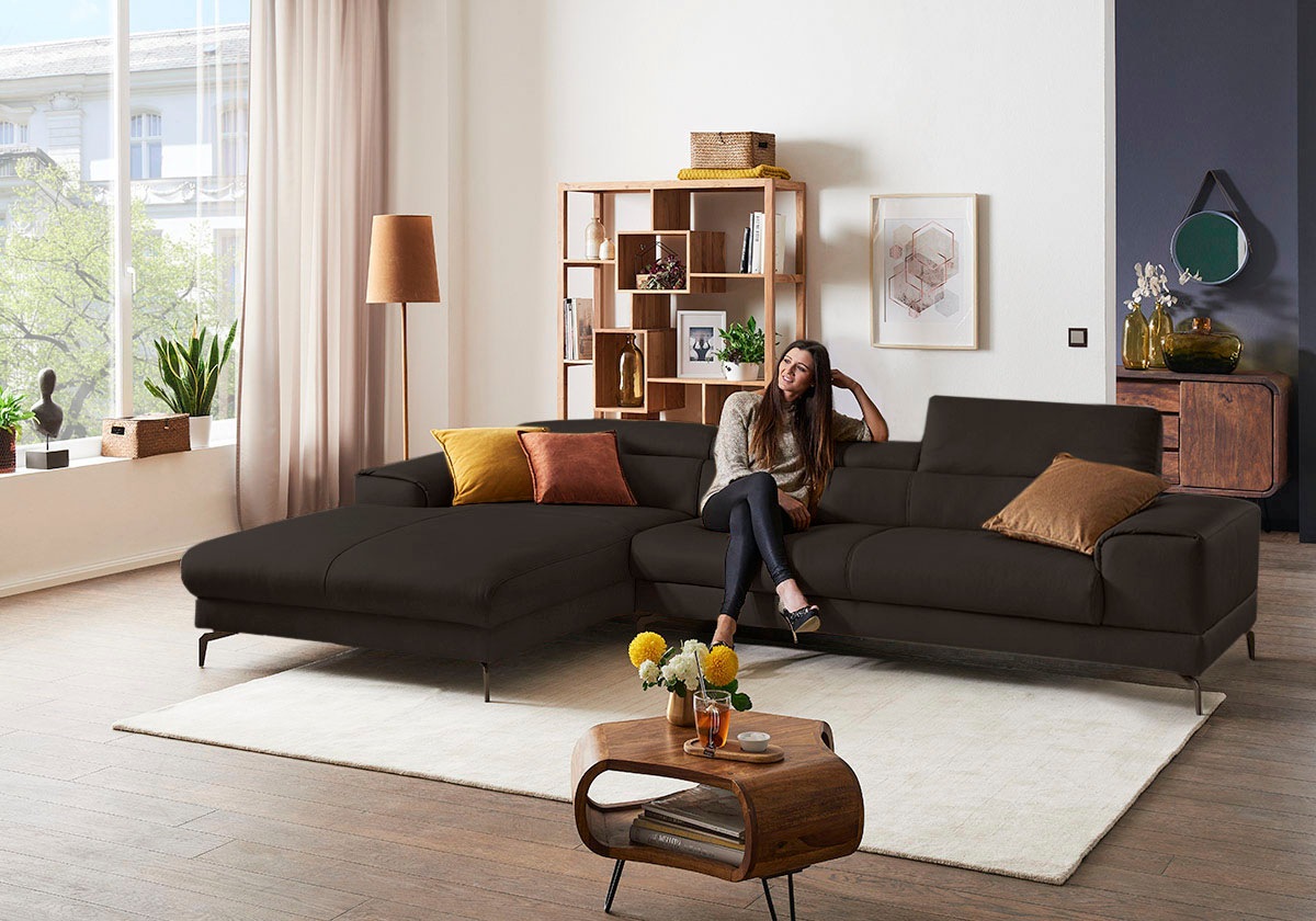 W.SCHILLIG Ecksofa »piedroo, Designsofa mit tollem Sitzkomfort, bequem und elegant, L-Form«, Kopfteilverstellung, wahlweise mit Sitztiefenverstellung, Breite 343cm