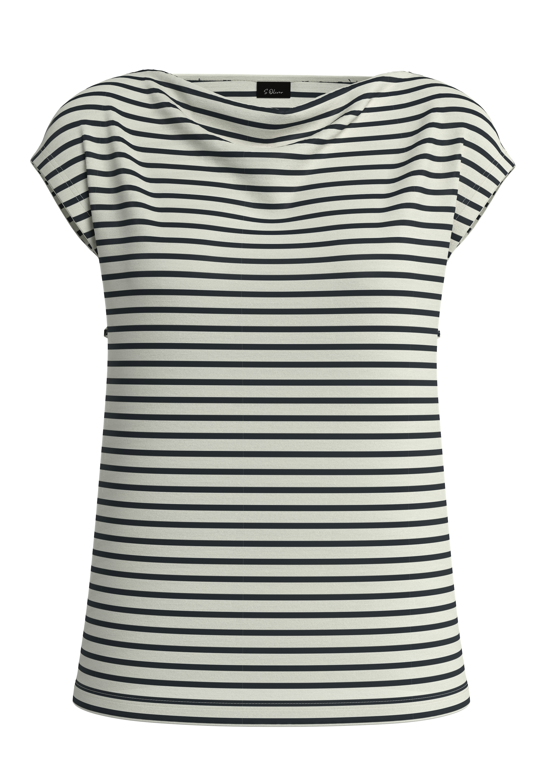 s.Oliver BLACK LABEL T-Shirt mit Wasserfallausschnitt und Streifen-Design