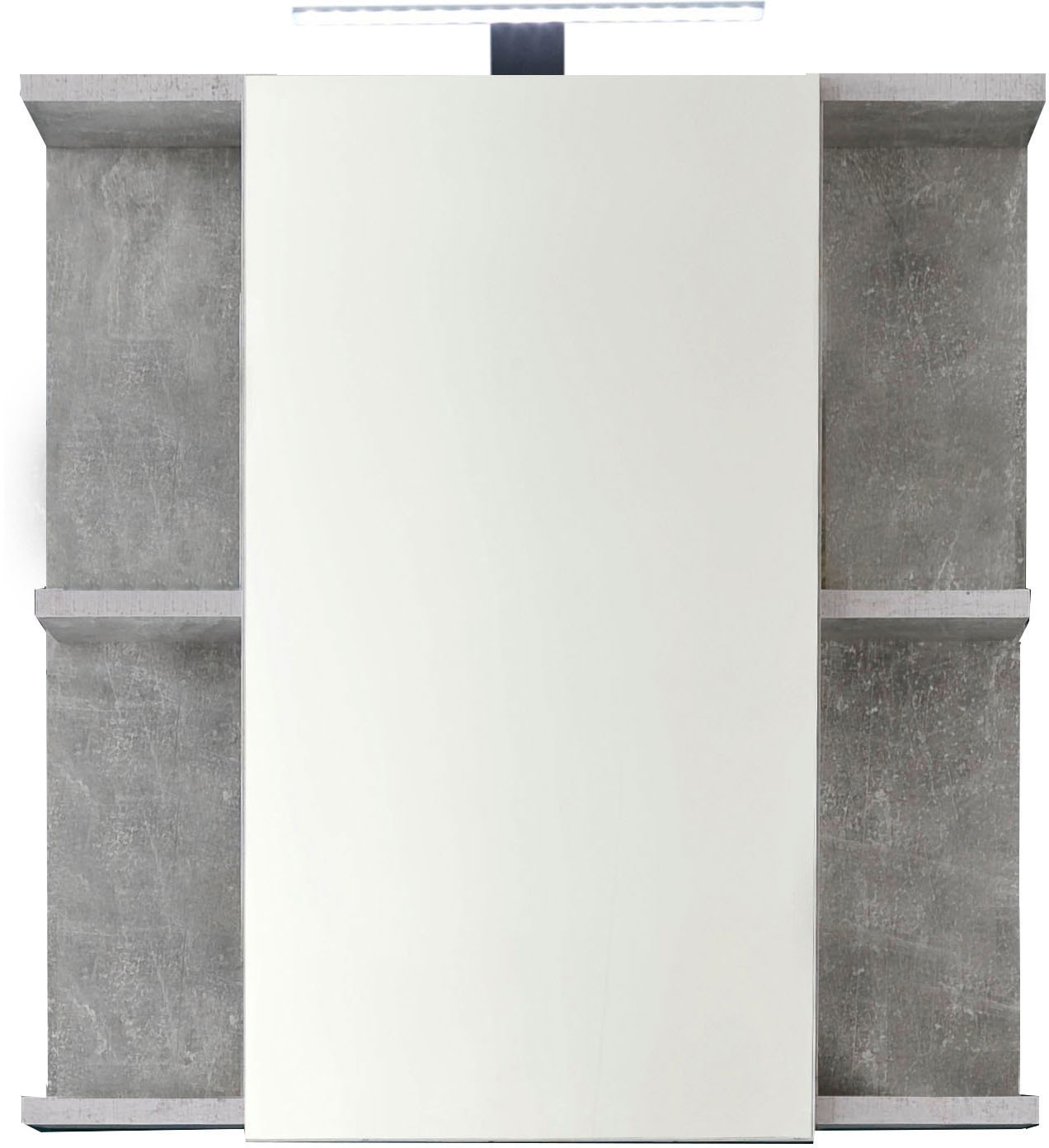 trendteam Spiegelschrank, (2 St.), Badspiegel mit Spiegeltür in Weiß Hochglanz/Beton - inklusive Leuchte