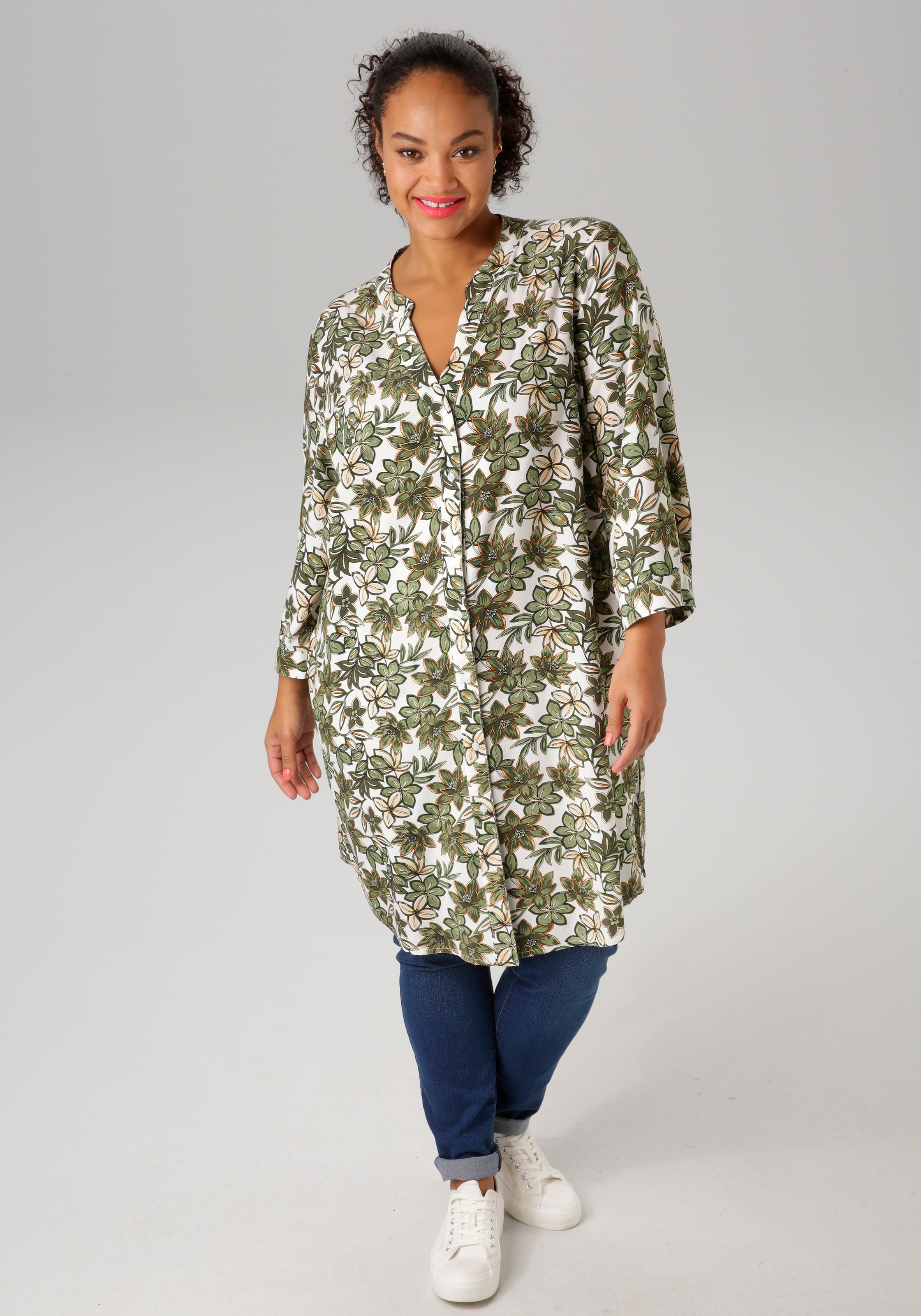 Aniston PLUS Longbluse, mit farbharmonischen Blumen bedruckt