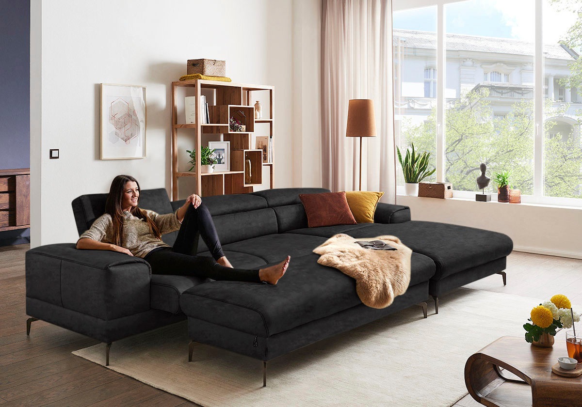 W.SCHILLIG Ecksofa »piedroo, Designsofa mit tollem Sitzkomfort, bequem und elegant, L-Form«, Kopfteilverstellung, wahlweise mit Sitztiefenverstellung, Breite 343cm