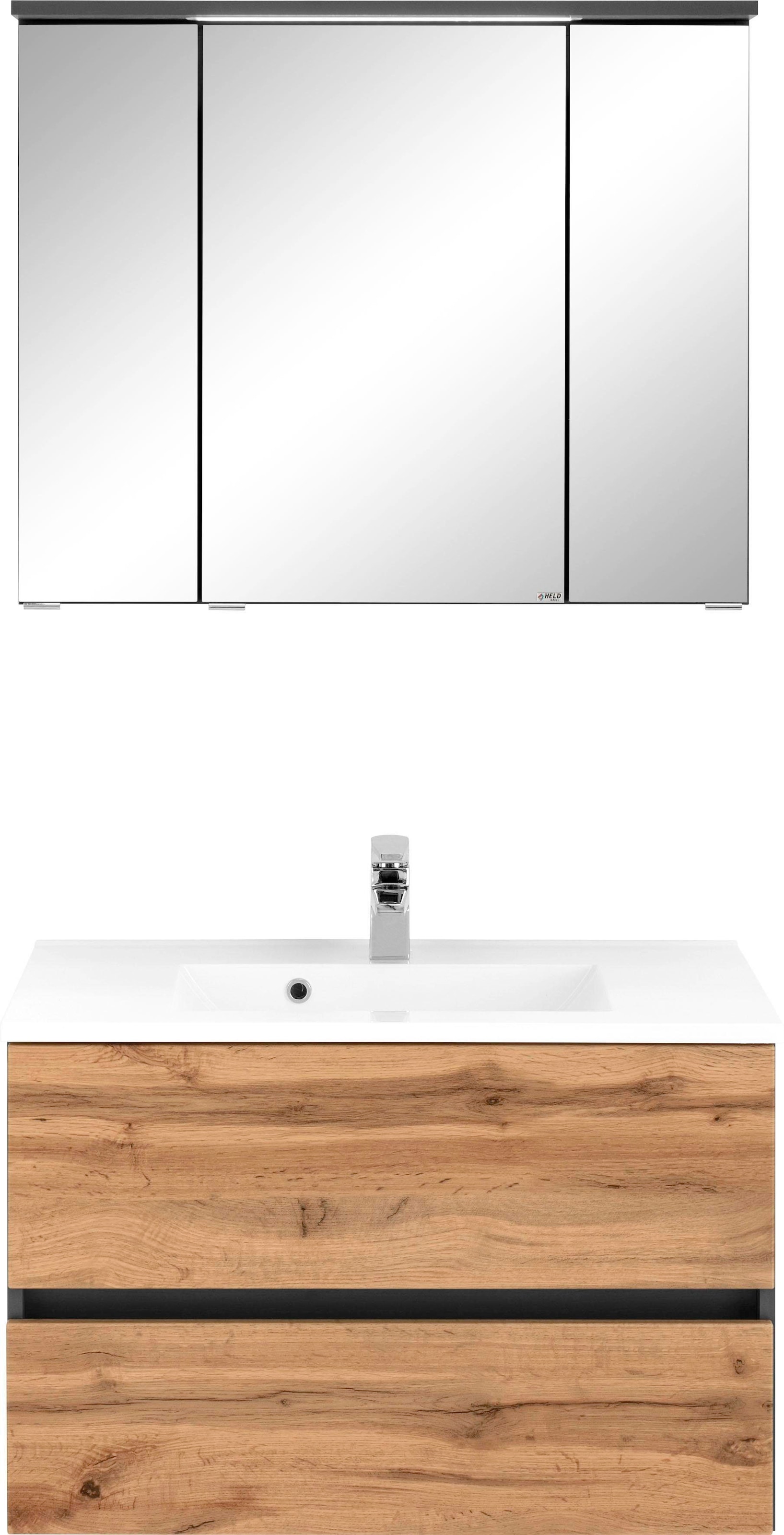 welltime Badmöbel-Set »Lucca«, (2 St.), Breite 80 cm, mit direkter LED-Beleuchtung