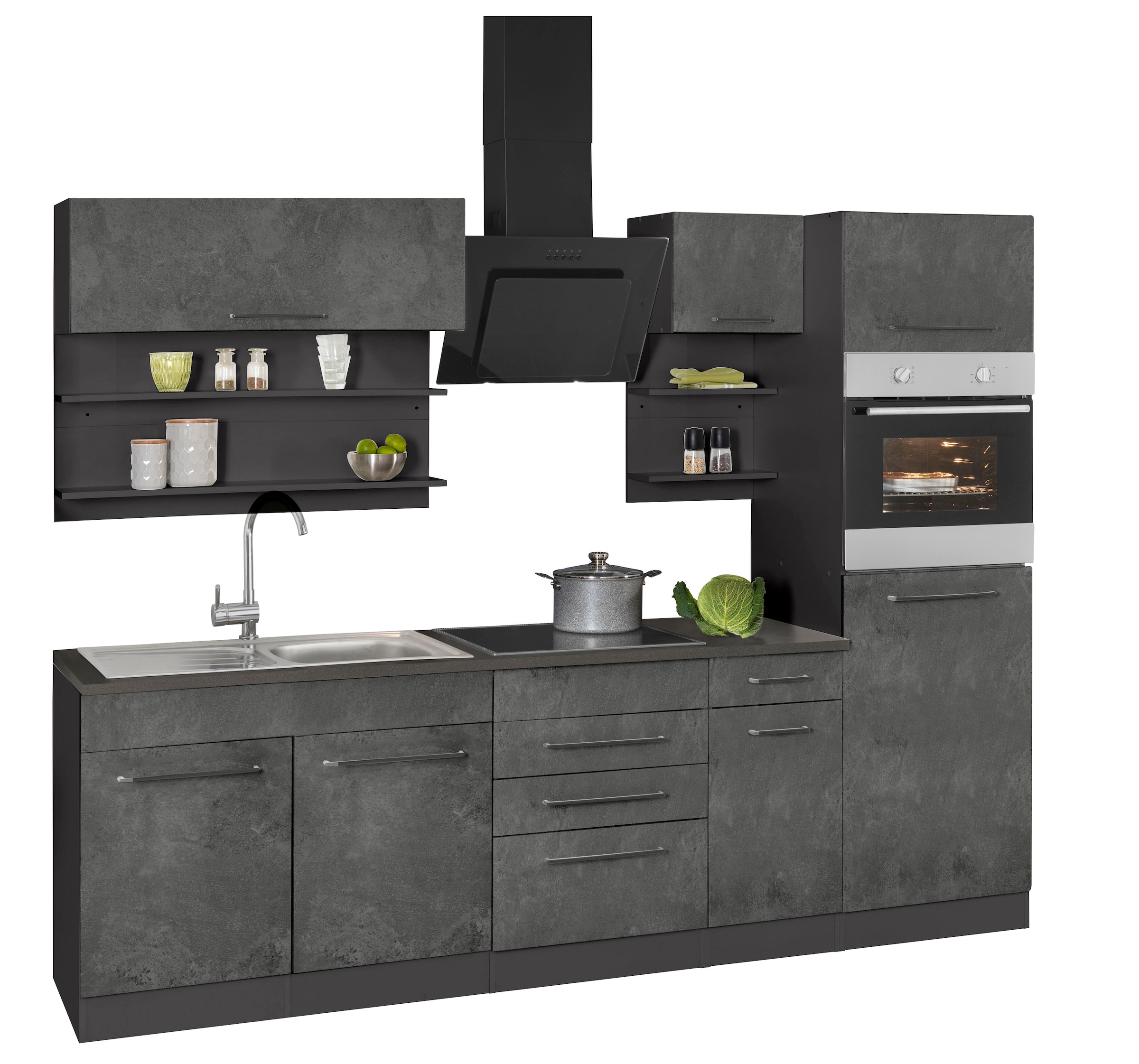 HELD MÖBEL Küchenzeile auf Raten Fronten Breite E-Geräten, »Tulsa«, 330 kaufen schwarze cm, MDF Metallgriffe, mit