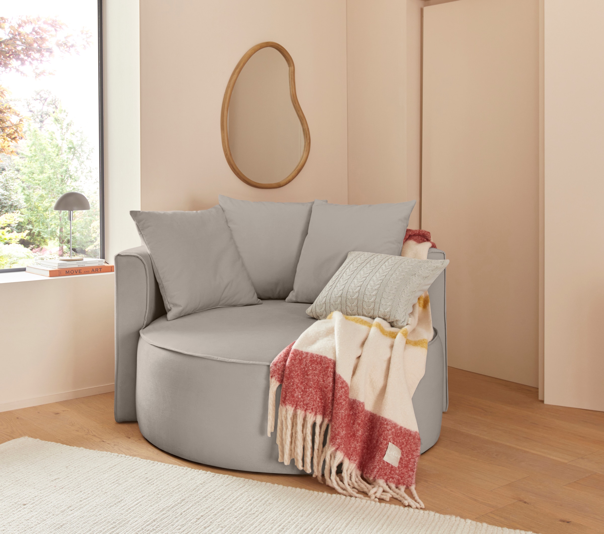 LeGer Home by Lena Gercke XXL-Sessel »ISALIE, Sessel in modernen Farben, Lesesessel, Loveseat, Big-Sessel«, trendige Stoffe, mit 3 Zierkissen, große Sitzfläche, Hocker optional