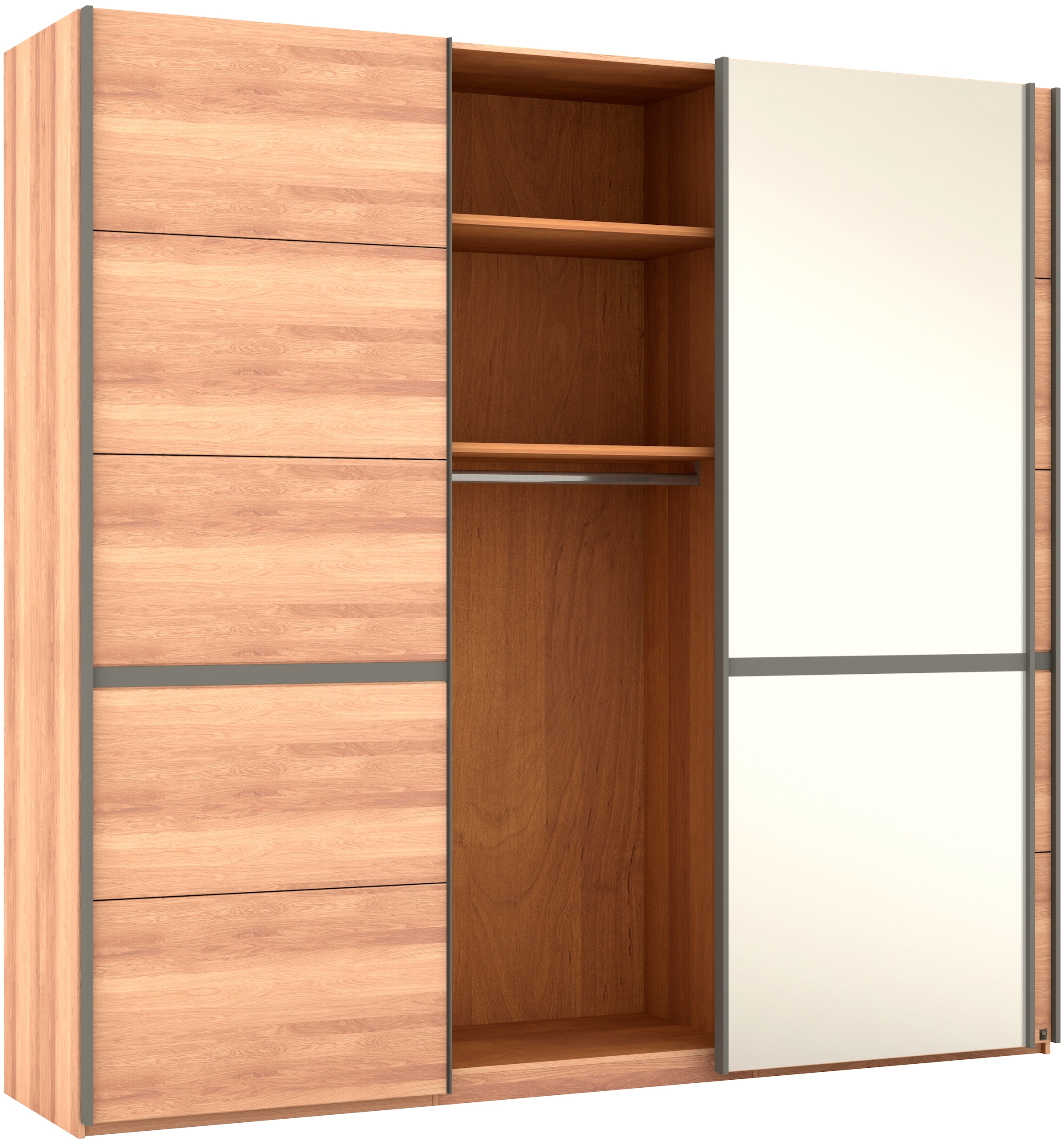Musterring Schwebetürenschrank »Sorrent, Kleiderschrank, Schrank, Schiebetüren«, (Teilmassiv Eiche, MADE IN GERMANY), Türen in Eiche massiv mit Kassetten-Optik, verschiedene Maße verfügbar
