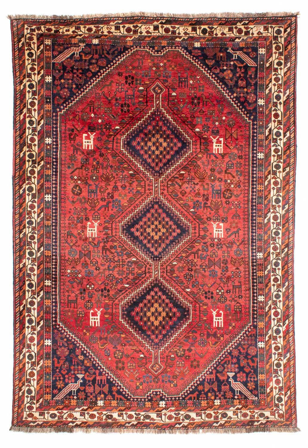 Wollteppich „Shiraz Medaillon Rosso 308 x 206 cm“, rechteckig, Unikat mit Zertifikat Rot 10 mm B/L: 206 cm x 308 cm – 10 mm