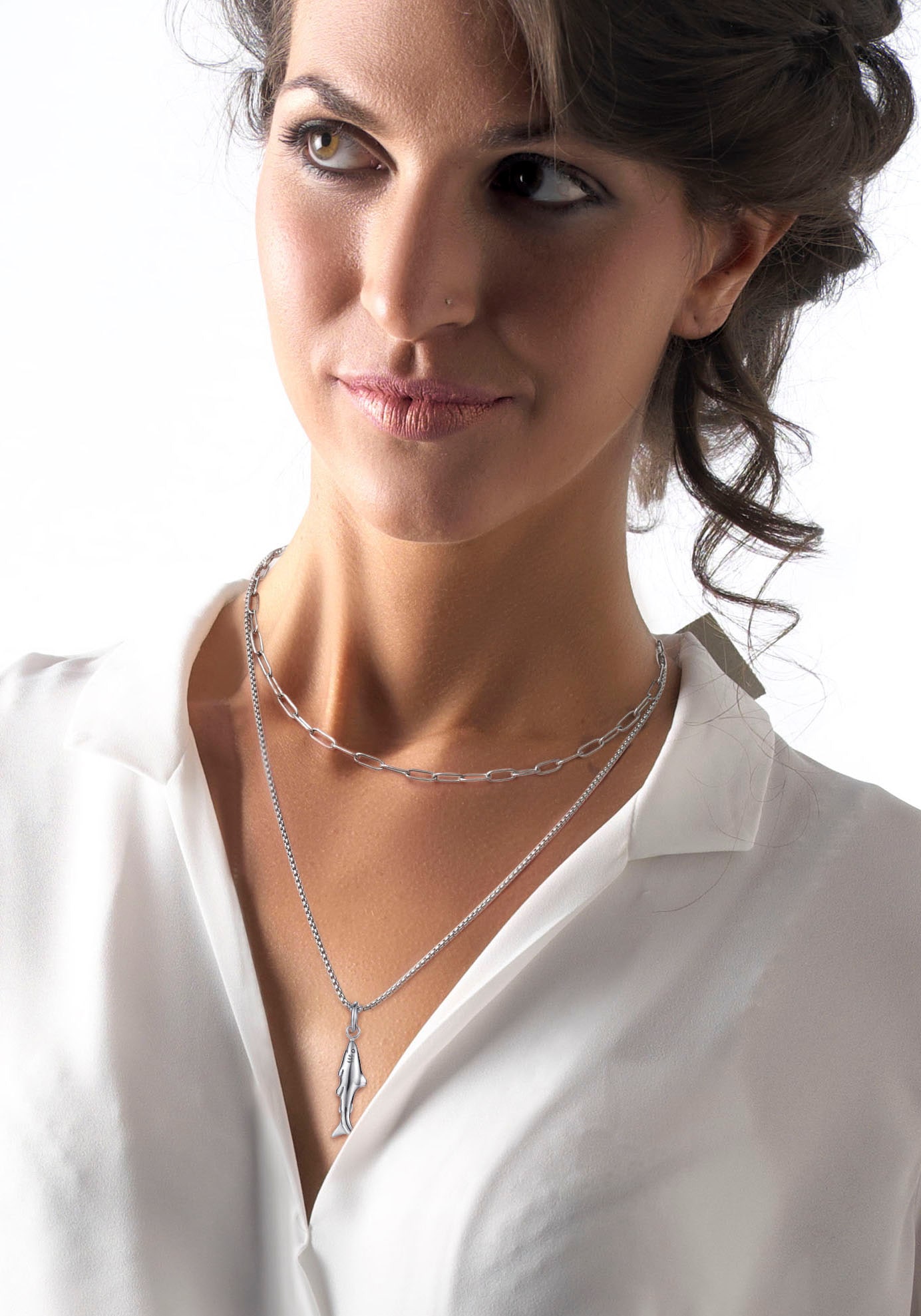 Firetti Kette mit Anhänger »Schmuck Geschenk Edelstahl Halsschmuck Halskette Haifisch«, (Set, 1 tlg.)