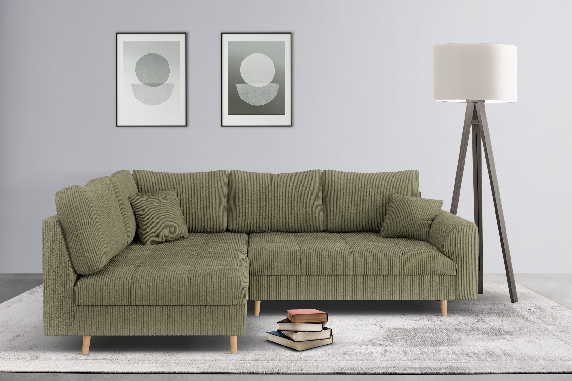 Home affaire Ecksofa »CHARRE L-Form mit Ottomane, Maße B/T/H: 231/161/81 cm«, feine Steppung, lose Rücken- und Zierkissen, auch in Cord und Bouclé