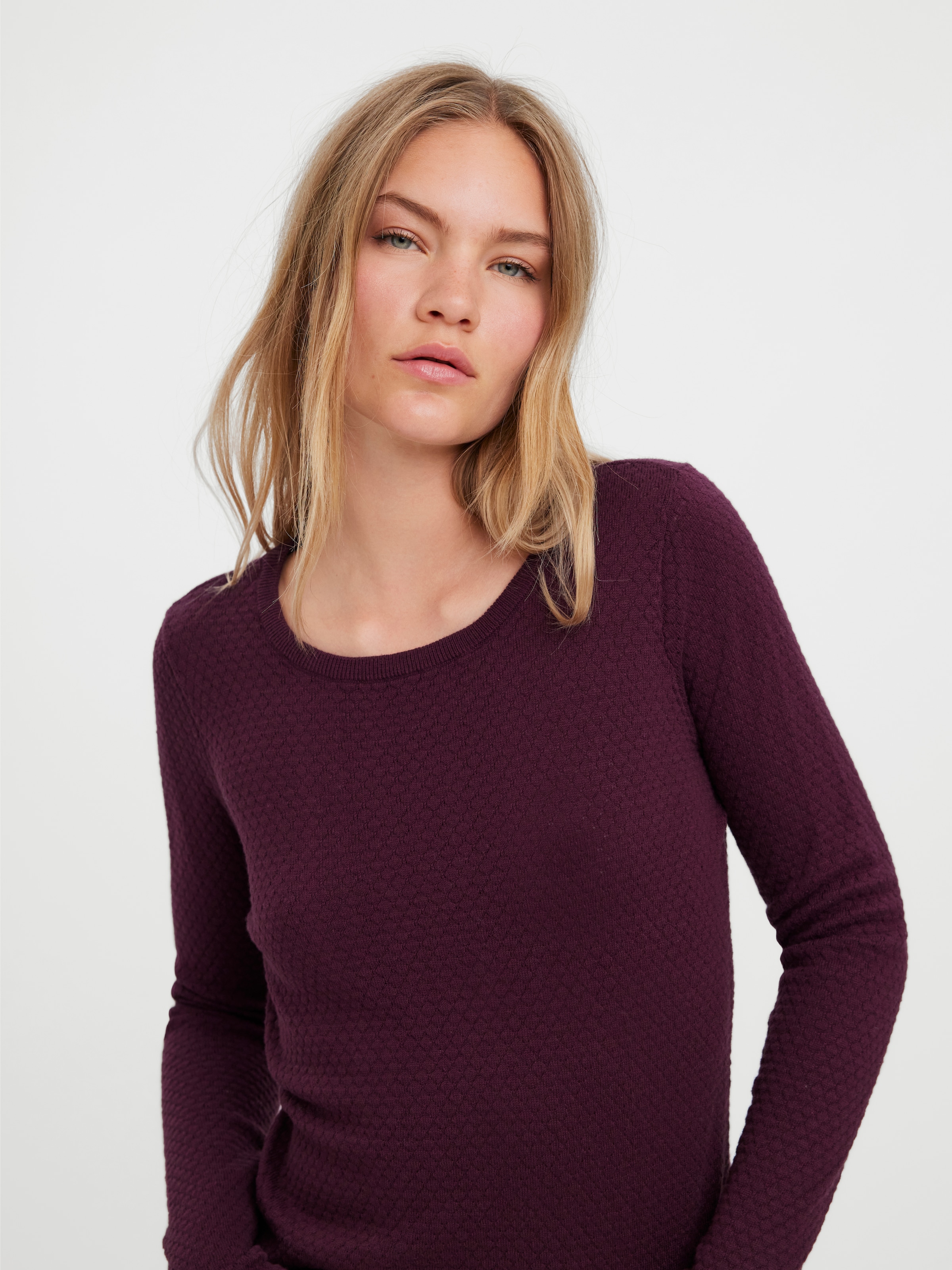 Vero Moda Rundhalspullover »VMCARE STRUCTURE LS O-NECK BLOUSE« aus Bio-Baumwolle