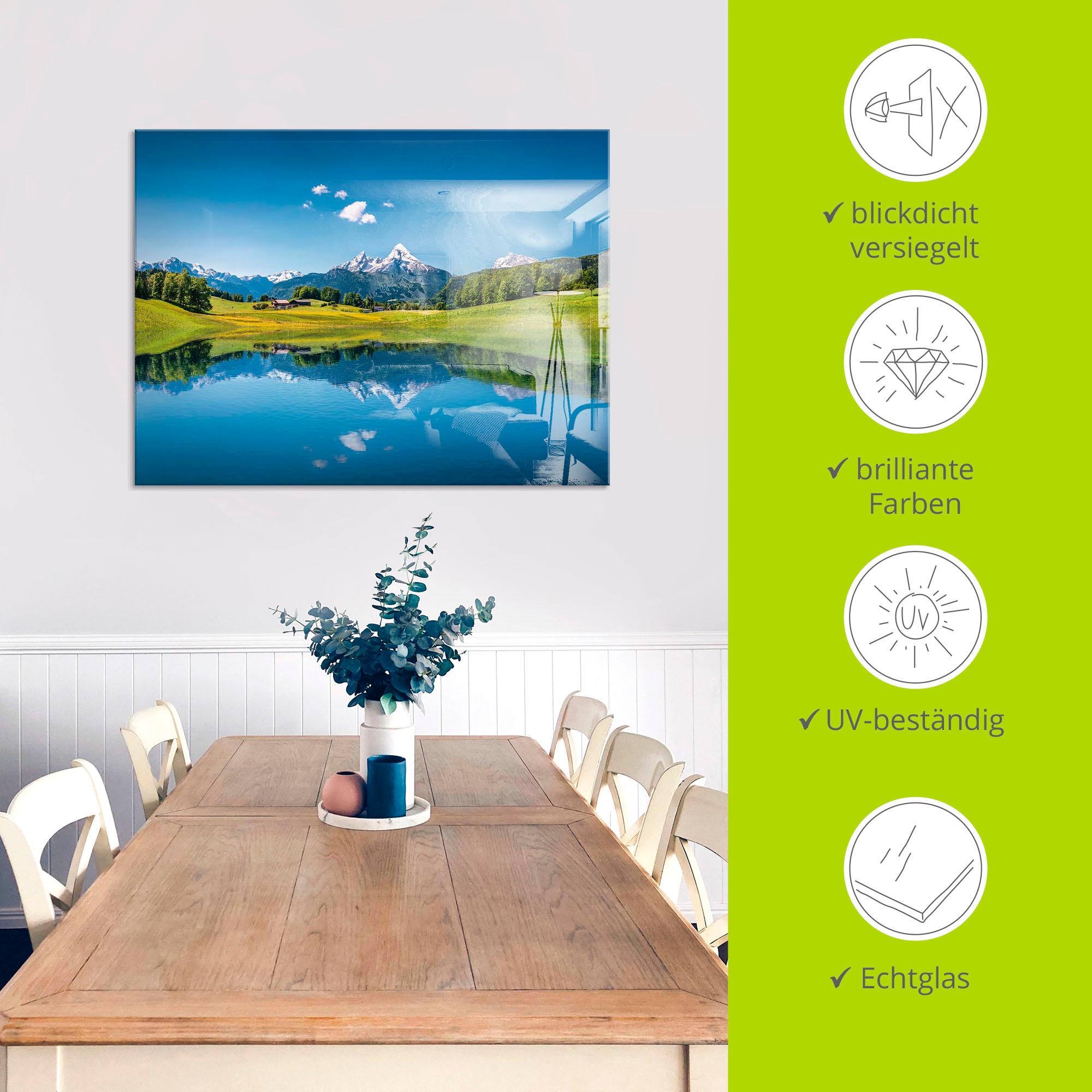 Artland Glasbild »Landschaft in den Alpen«, Berge, (1 St.), in verschiedenen Größen