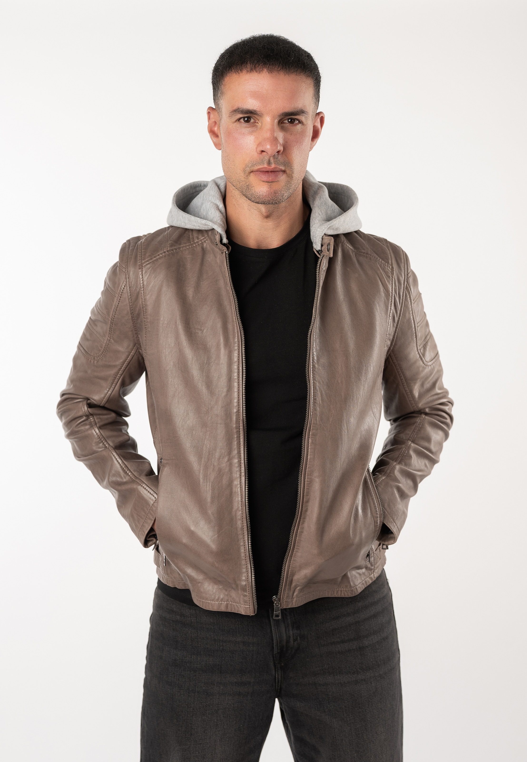 Mauritius Lederjacke »MMRylo« mit Kapuze mit abnehmbarer Jersey-Kapuze