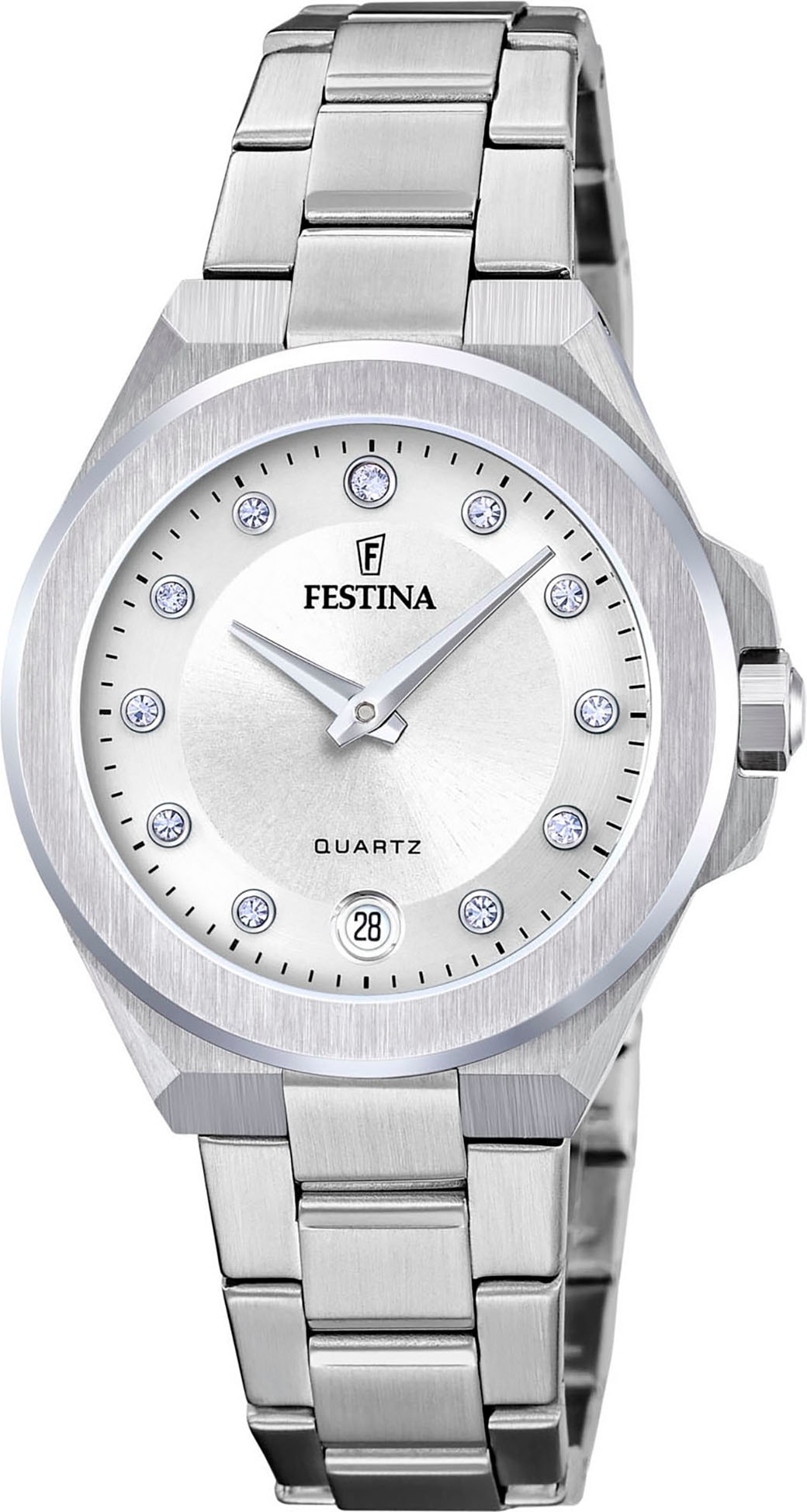 Festina Quarzuhr »Mademoiselle« Armbanduhr, Damenuhr, Edelstahlarmband, Analog, Tag, Zirkonia (synth.)