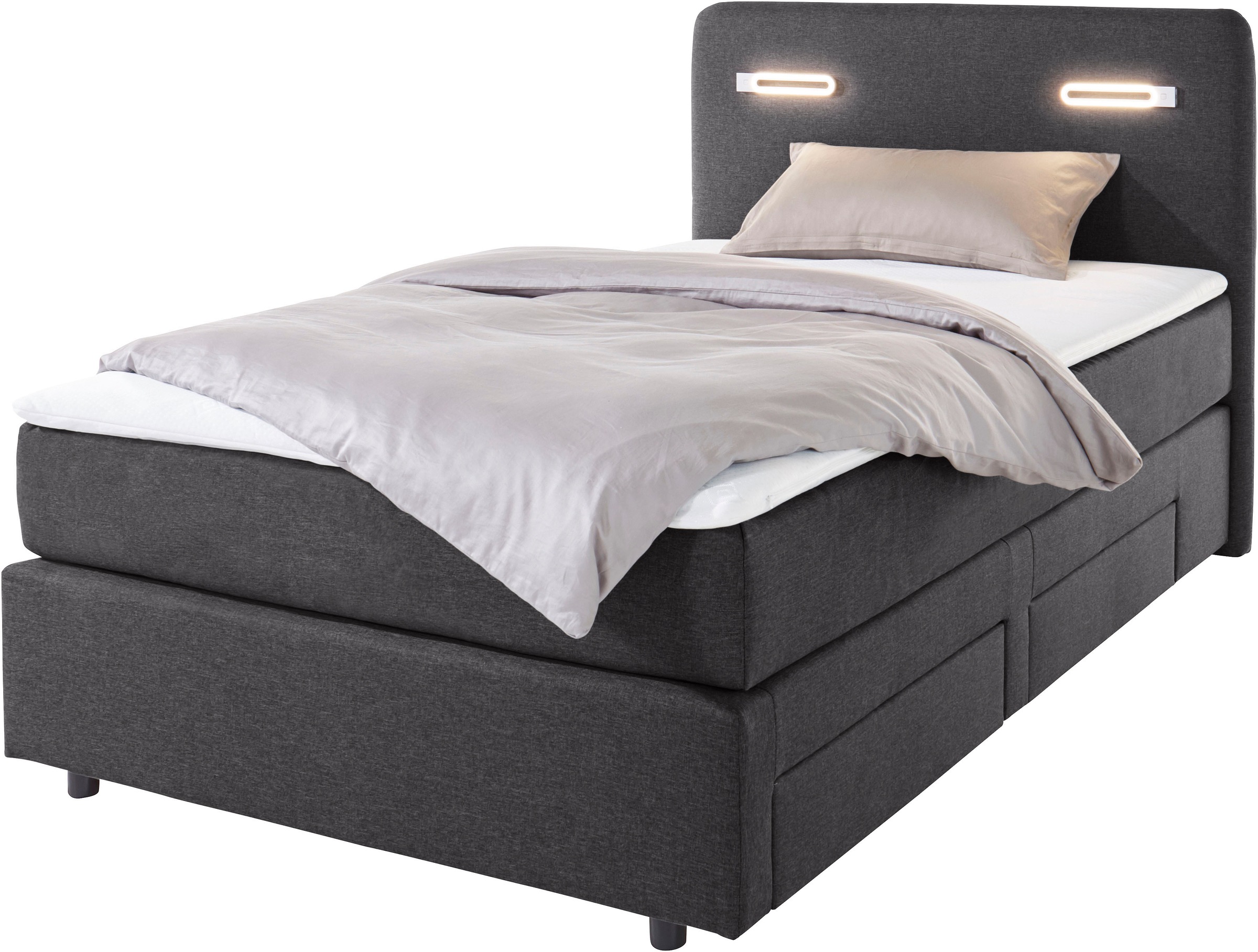 INOSIGN Boxbett »Luan«, Schubkästen, LED-Beleuchtung und Topper, in Breite 120 cm und 180 cm