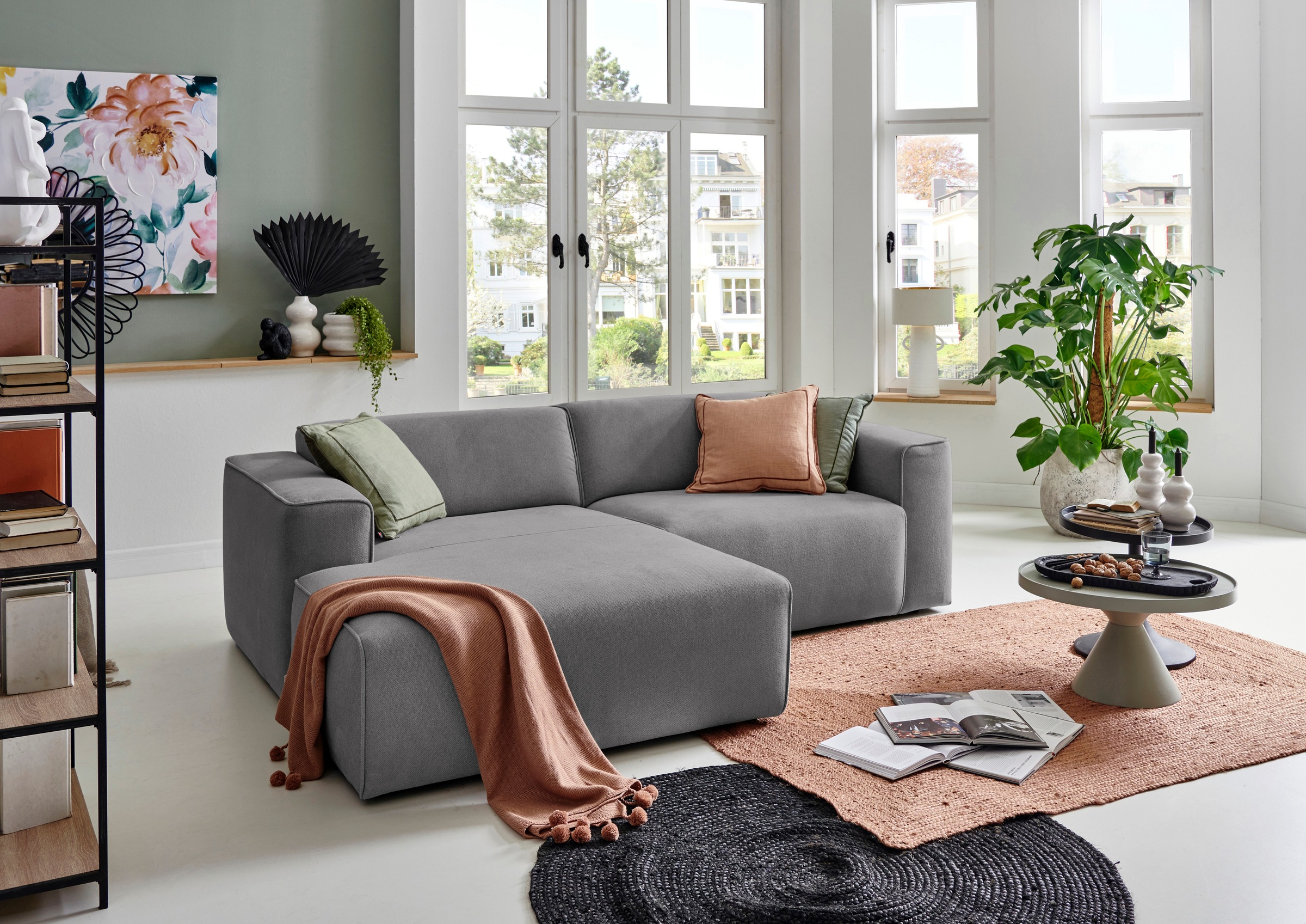 andas Ecksofa »Noord mit Kedernaht, Breite 234 cm«, Cord, Struktur, Webstoff, mit Wellenunterfederung, Massivholzrahmen