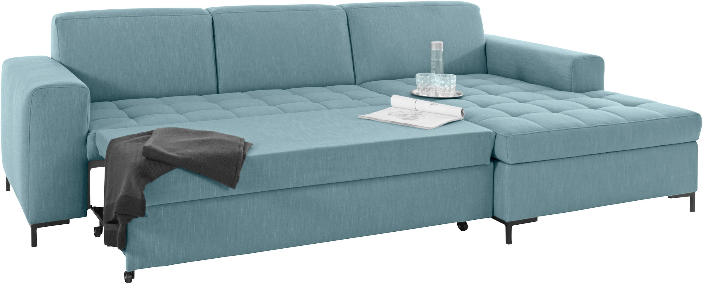 OTTO products Ecksofa »Grazzo L-Form«, hochwertige Stoffe aus recyceltem Material, Steppung im Sitzbereich