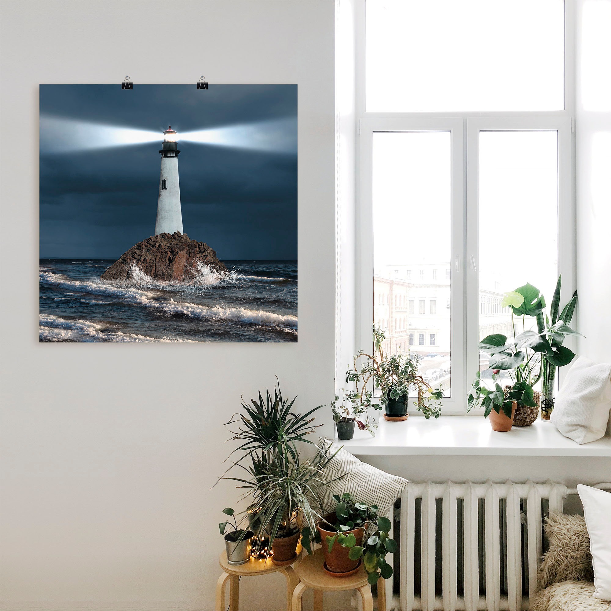 Artland Wandbild »Bild von Leuchtturm mit Lichtstrahl«, Gebäude, (1 St.), als Alubild, Outdoorbild, Leinwandbild, Poster, Wandaufkleber