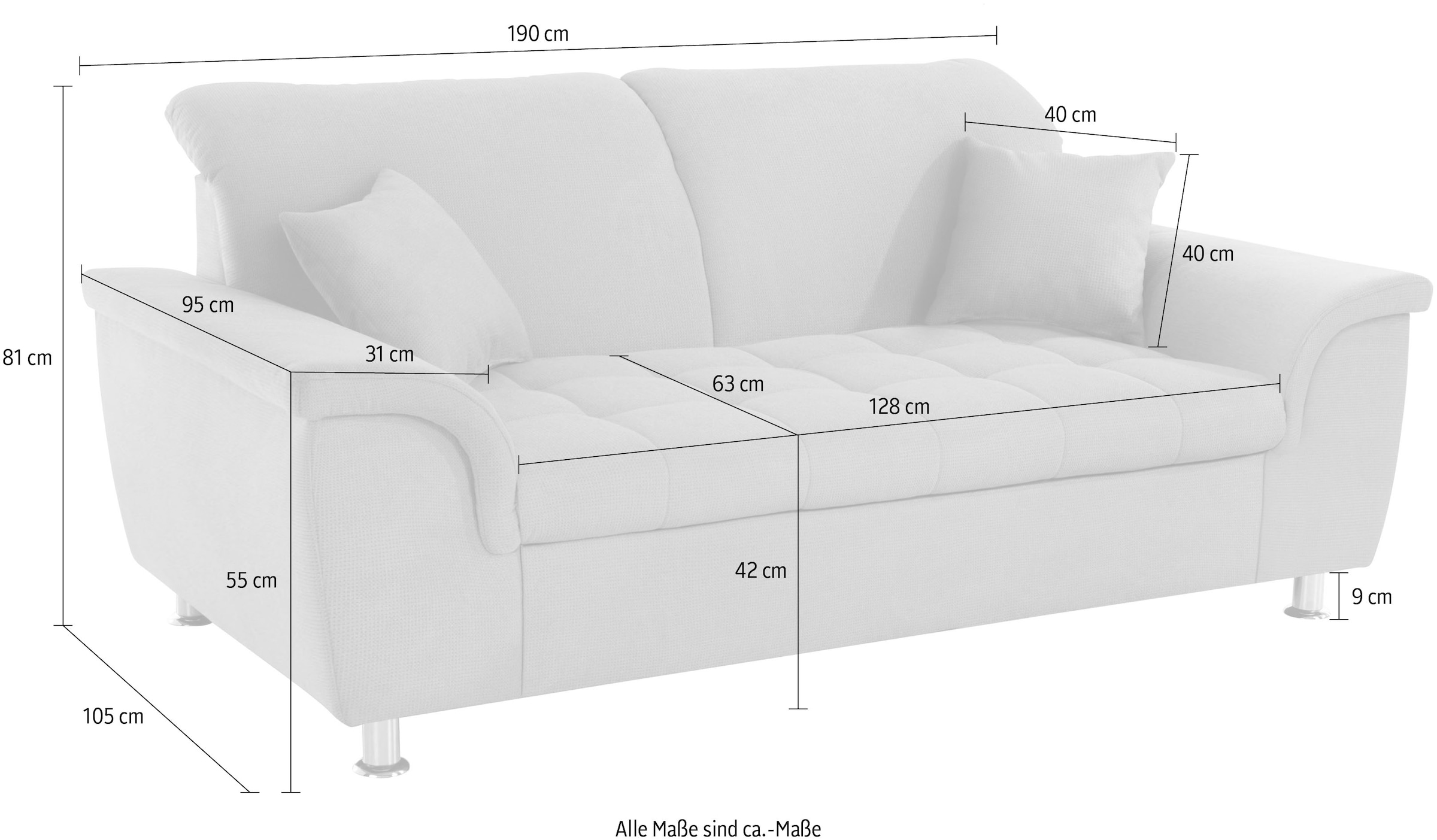 DOMO collection 2-Sitzer »Franzi, zeitlos & elegant, moderne Sitzheftung« wahlweise mit Kopfteilverstellung, inklusive Zierkissen