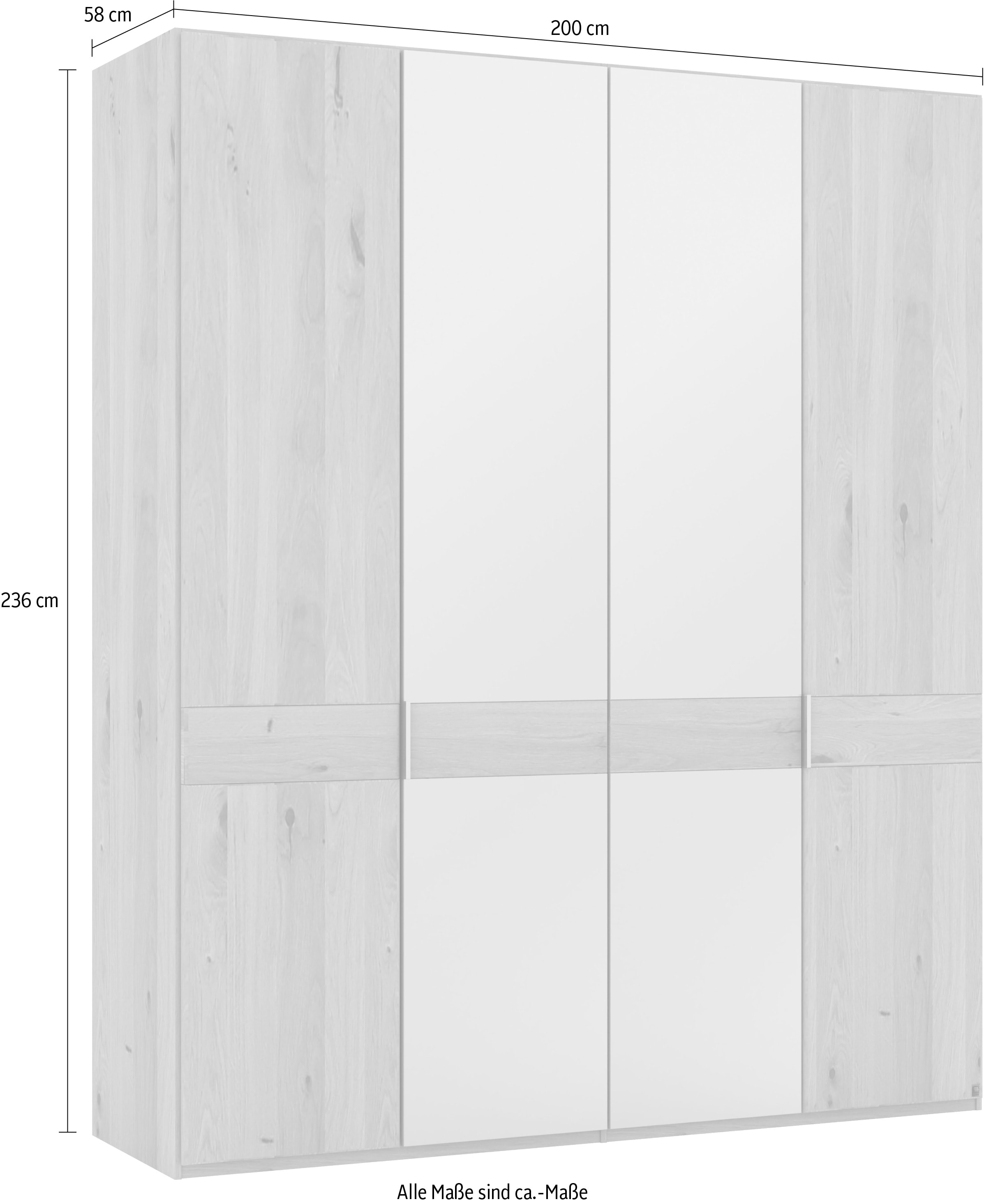 Musterring Drehtürenschrank »Savona, Kleiderschrank, Schrank, Garderobe, teilmassiv Eiche«, (mit Türdämpfern, mit Spiegel oder Glas, extra Böden, MADE IN GERMANY), Türen in Bianco-Eiche massiv, Spiegel-/Glastüren, verschiedene Größen