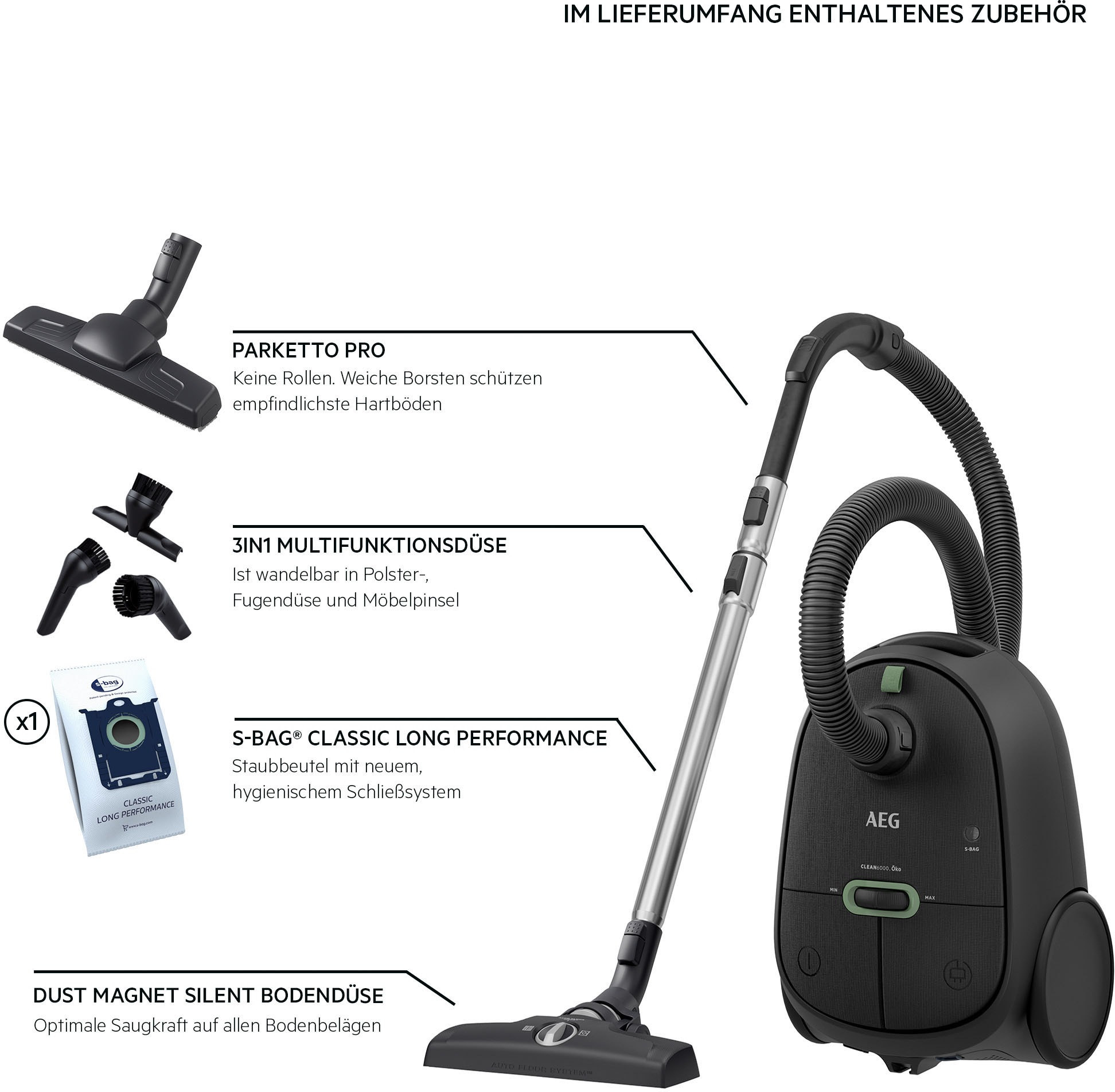 AEG Bodenstaubsauger »CLEAN 6000, hohe Saugleistung,«, 850 W, mit Beutel, i günstig online kaufen