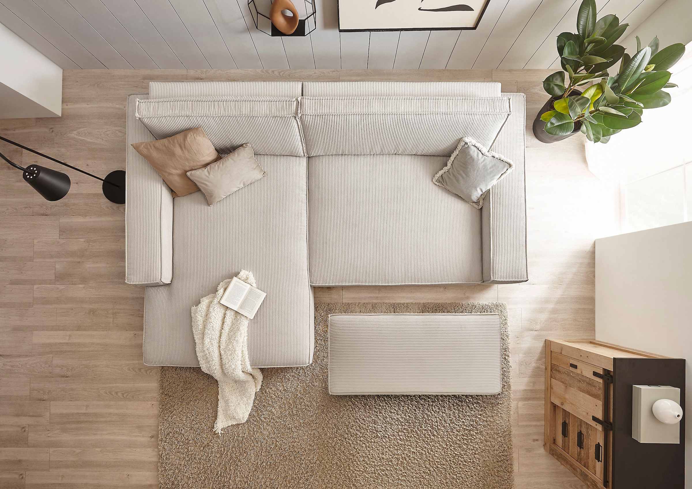 Home affaire Polsterecke »NEU: SHERWOOD XXL tief, L-Form mit Schlaffunktion, Big-Sofa mit Hocker«, (Set, 2 St.), stellbar zum Schlafsofa (Krokodilverbinder), Cord, Leinenoptik