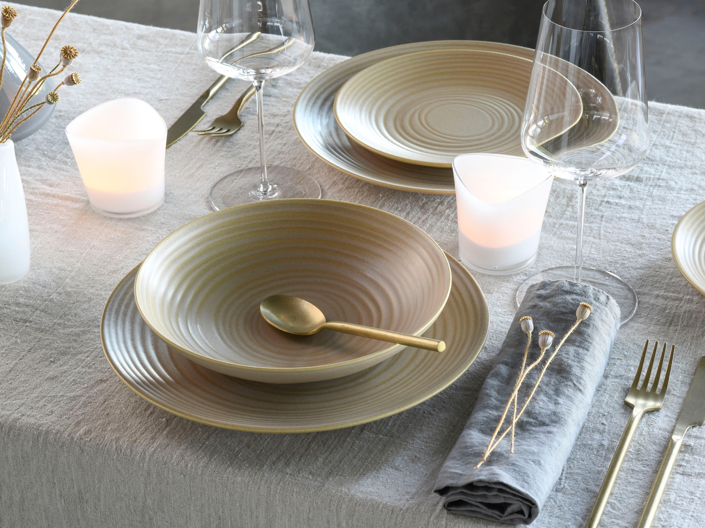 CreaTable Tafelservice »Lava Stone Sand«, (Set, 12 tlg.), robuste, kratzfeste, seidenmatte Glasur