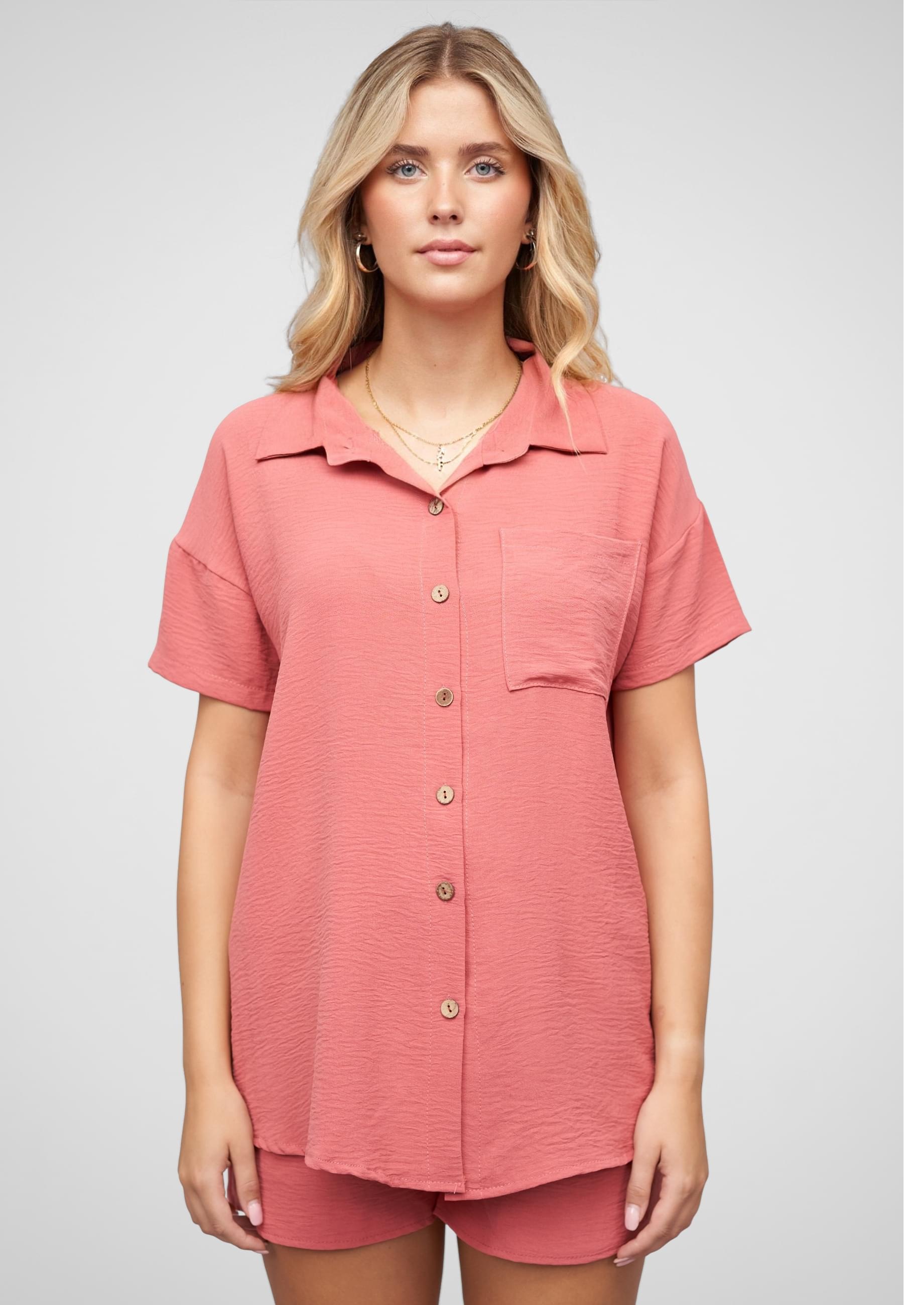 CLOUD 5IVE Langarmhemd »CLOUD 5IVE Musselin Kurzarm Hemd mit Knopfleiste und Brusttasche«