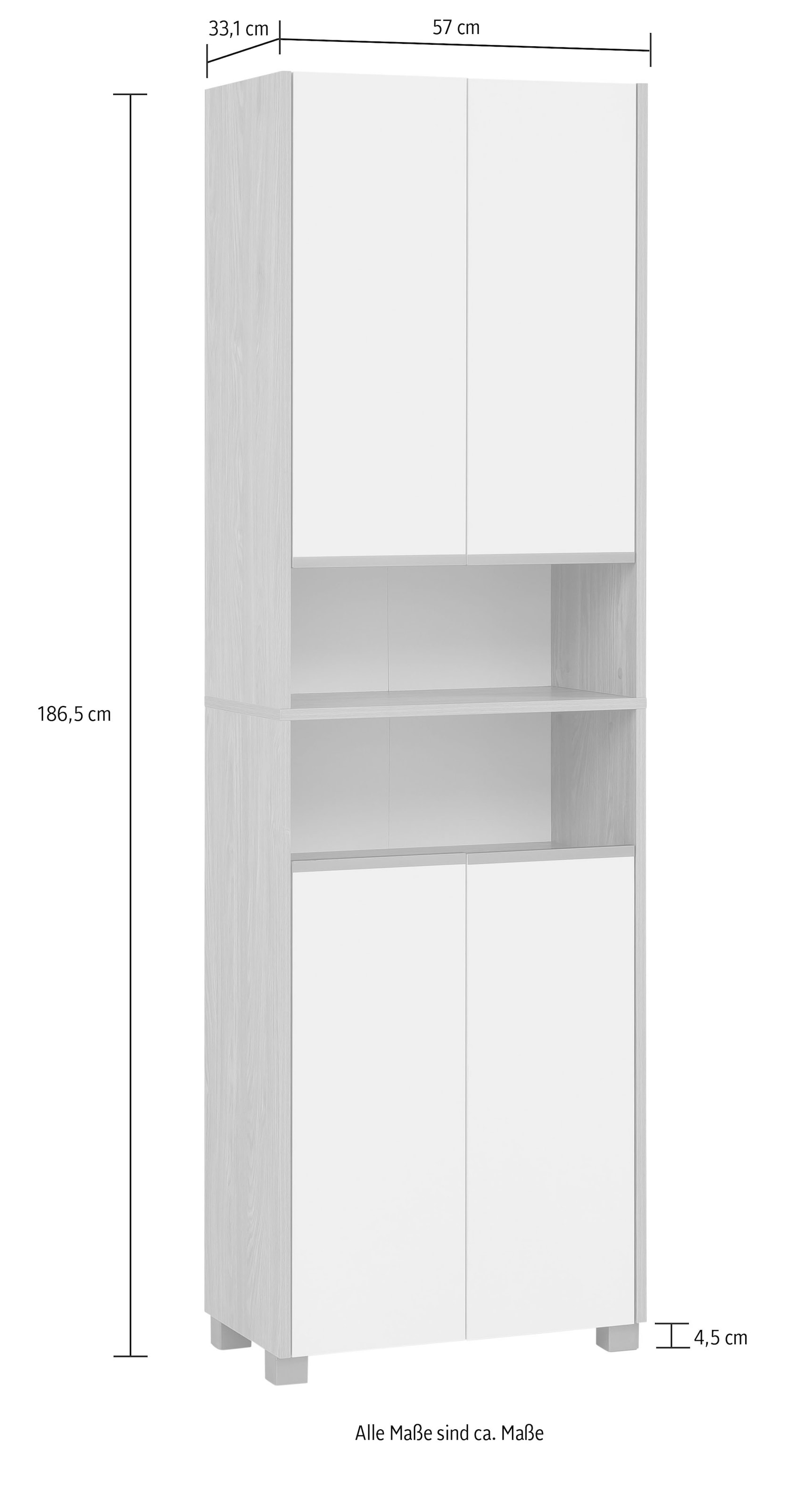 Schildmeyer Hochschrank »Juba Breite 57,0 cm«, Eiche Hell Dekor mit fühlbarer Holzstruktur, Beschläge aus Metall
