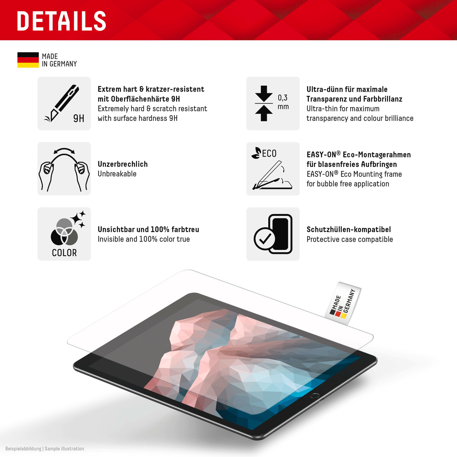 Displex Displayschutzfolie »Tablet Glass«, für Apple iPad Air 13'' (2024/2025), Displayschutz, Bildschirmschutz, kratz & stoßfest, einfaches Anbringen