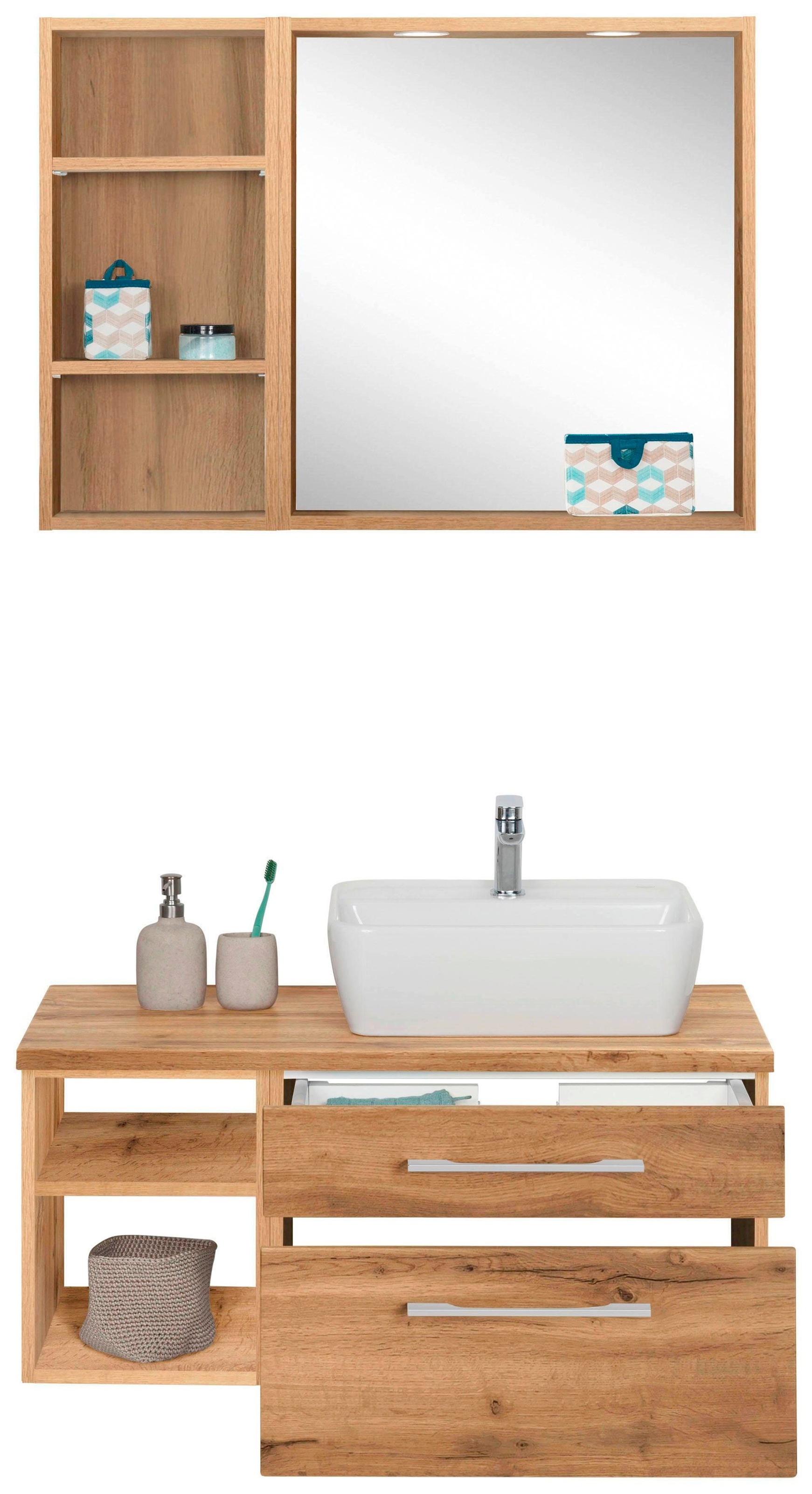 welltime Badmöbel-Set »Davos«, (3 St.), Waschplatz mit Regal und Spiegel günstig online kaufen