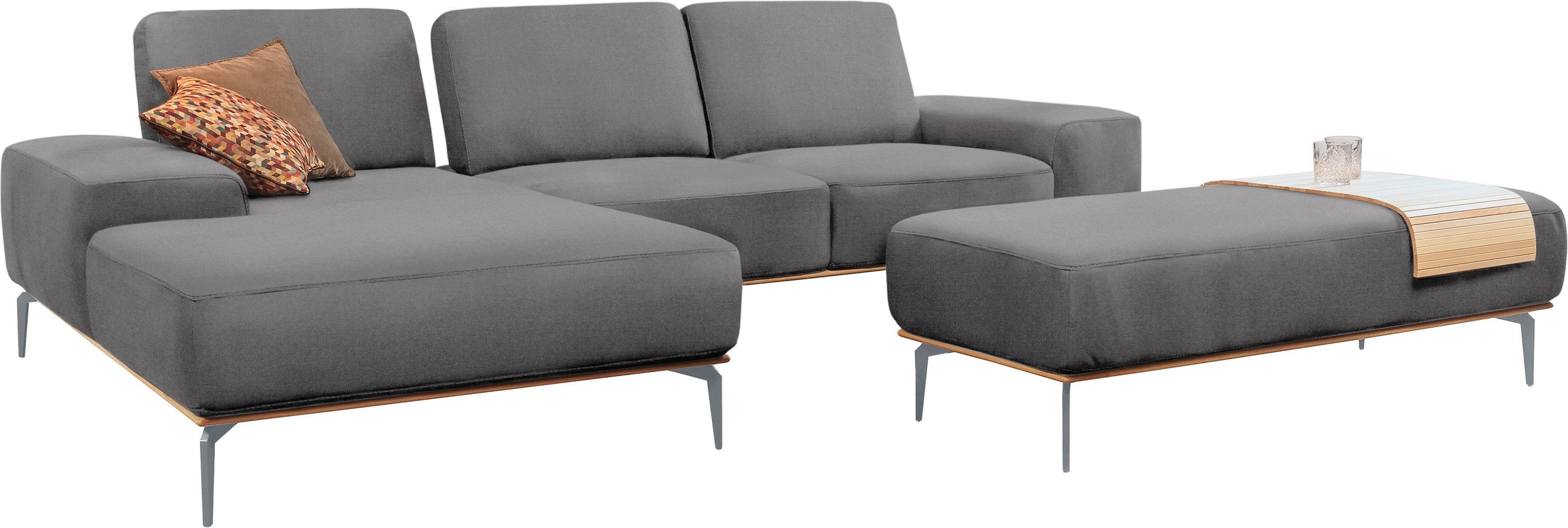 W.SCHILLIG Polsterhocker »run«, mit elegantem Holzsockel, Füße in Silber matt, Breite 150 cm