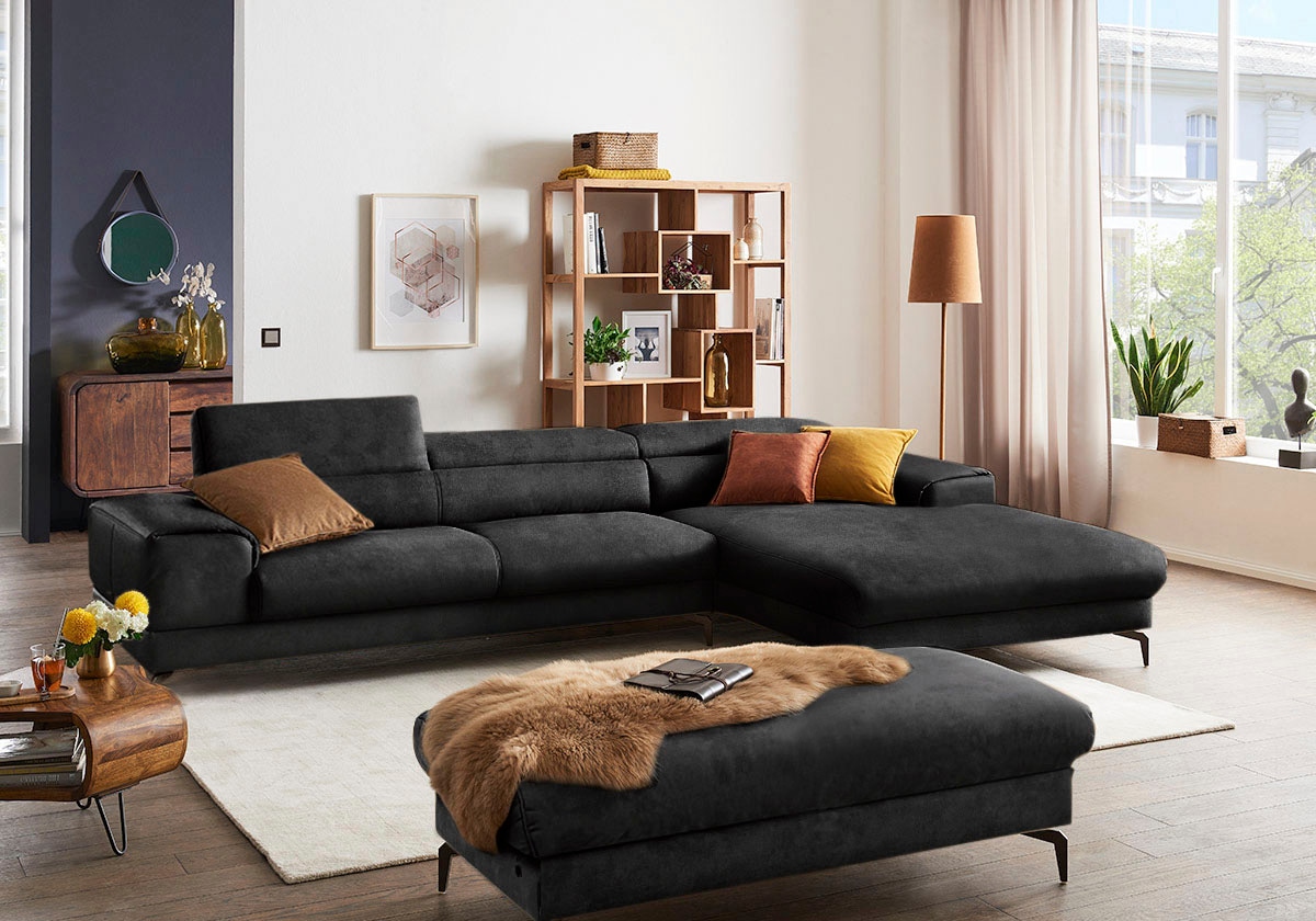 W.SCHILLIG Ecksofa »piedroo, Designsofa mit tollem Sitzkomfort, bequem und elegant, L-Form«, Kopfteilverstellung, wahlweise mit Sitztiefenverstellung, Breite 343cm