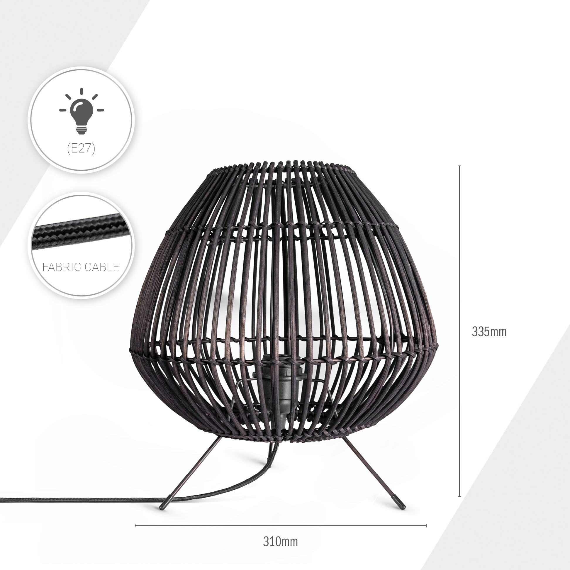 Paco Home Tischleuchte »PIRU«, Leuchtmittel E27 | ohne Leuchtmittel, Rattan Boho Style Dreibein Natur Nacht E27