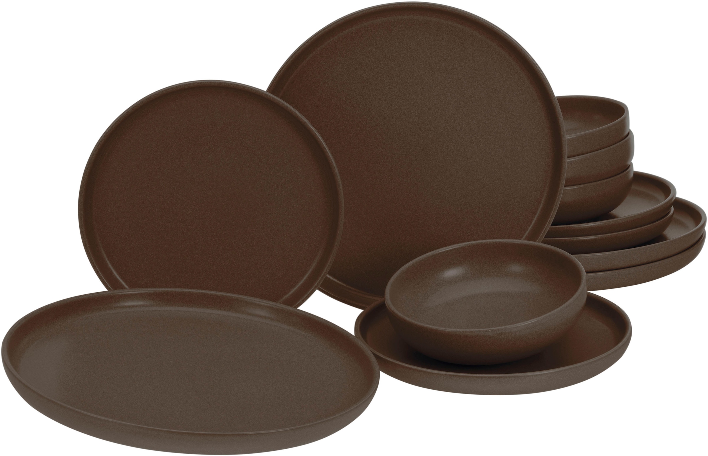 CreaTable Teller-Set »Geschirr-Set Uno«, (Set, 12 tlg., Tafelservice für 4 Personen), Service, harmonisch ausbalancierte Form, 12 Teile, für 4 Personen