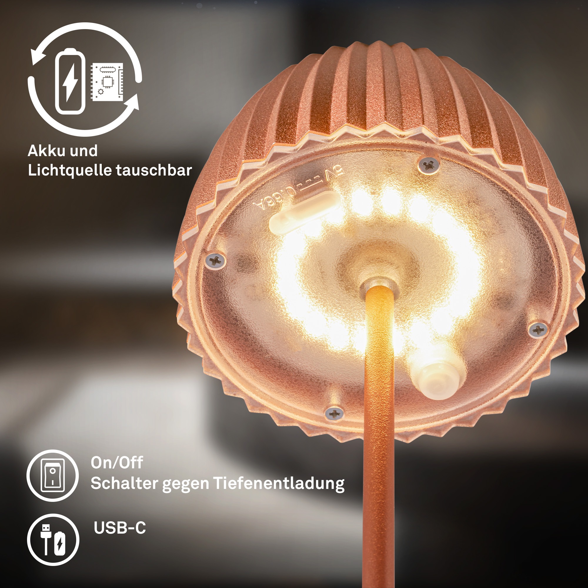 Briloner Leuchten LED Tischleuchte »Akku LED Tischleuchte, mini, kupferfarben«