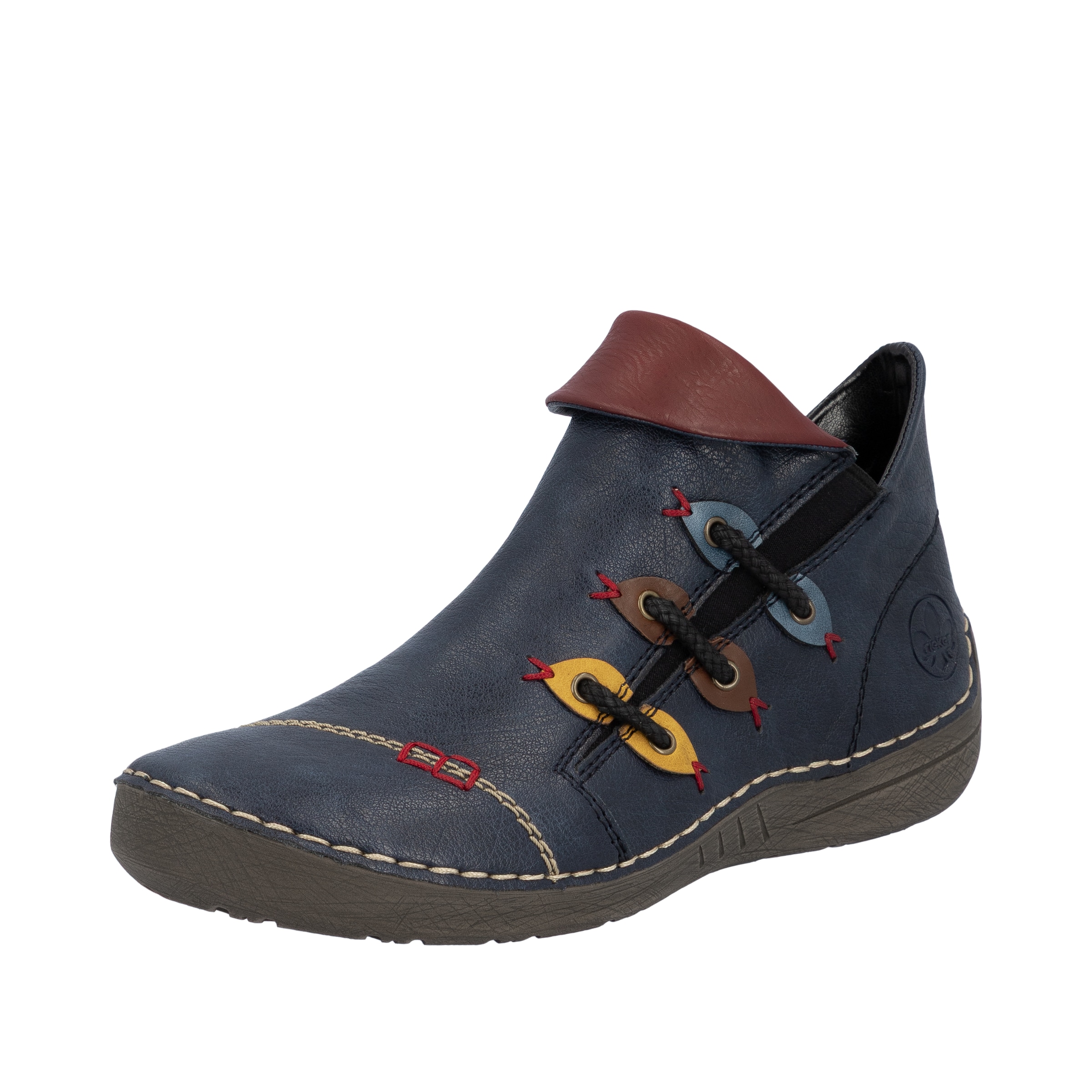 Rieker Stiefelette  Schlupfboots, Slipper mit bunten Applikationen seitlich